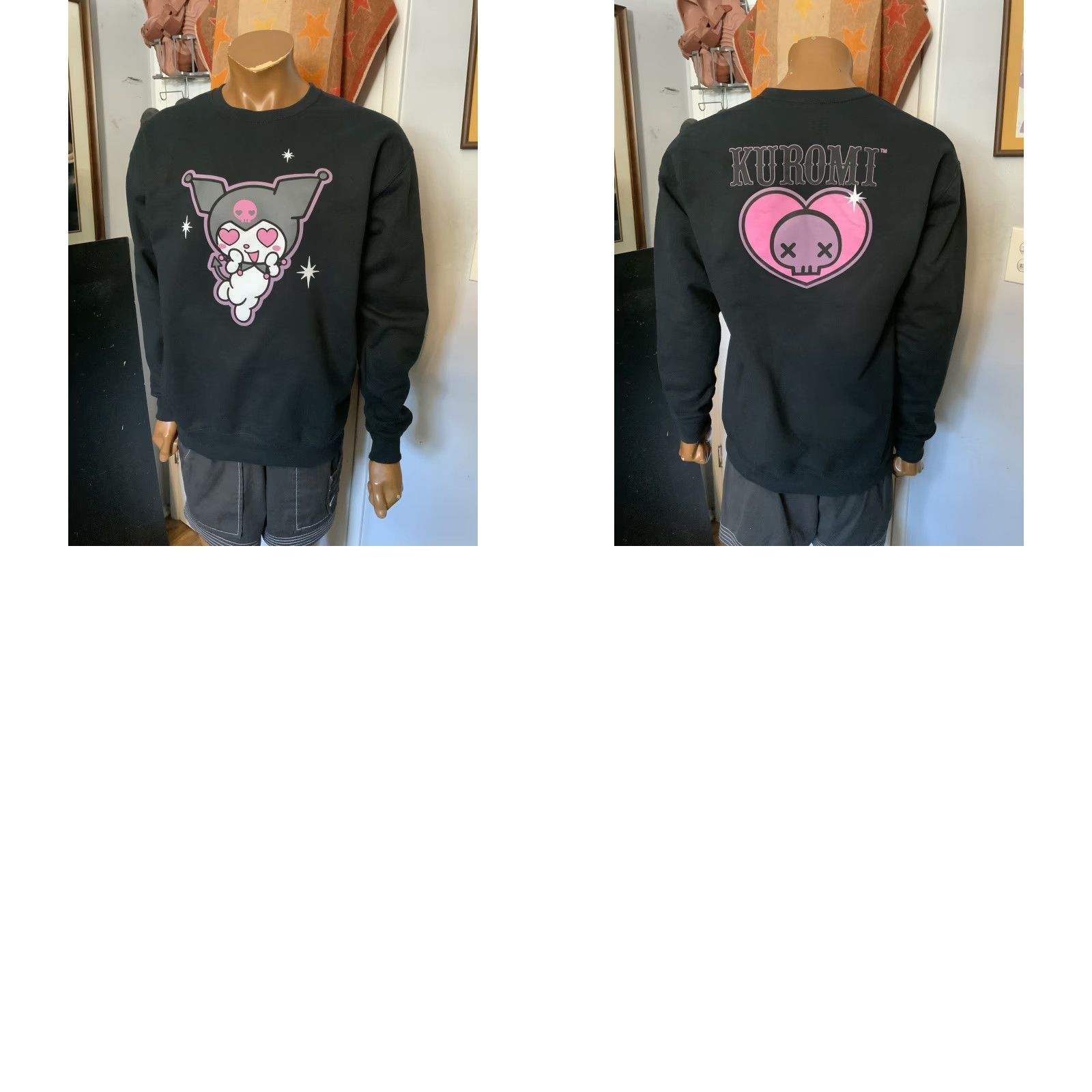 Vintage VINTAGE Kuromi By Sanrio BioWorld Anime Heart Skull Black Crewneck Sweatshirt Sz. L Unisex Adults Large Size Size US L / EU 52-54 / 3 - 8 Thumbnail