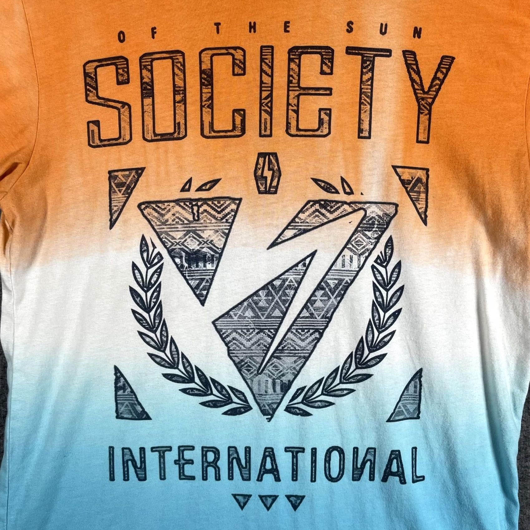 Vintage Society Shirt Mens Medium Orange Ombre V 2K Style Tee Size US M / EU 48-50 / 2 - 3 Thumbnail