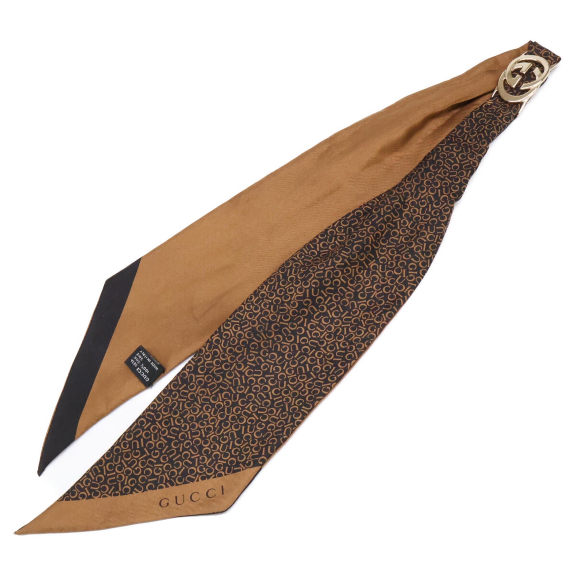 Gucci GUCCI GG hardware logo pattern silk scarf/muffler, brown, for women. Size ONE SIZE - 1 Thumbnail