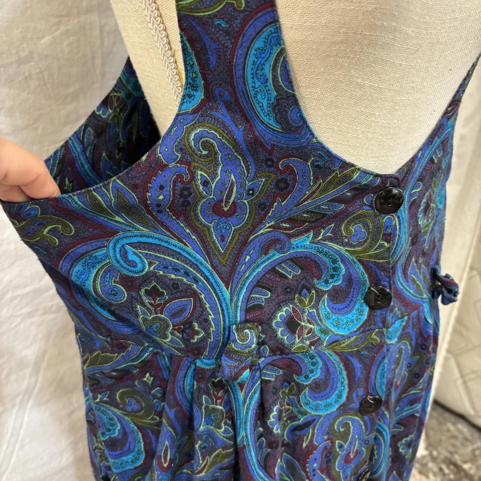 Other Vtg 80s paisley jewel tone low cut jumper style dress Size M / US 6-8 / IT 42-44 - 4 Thumbnail
