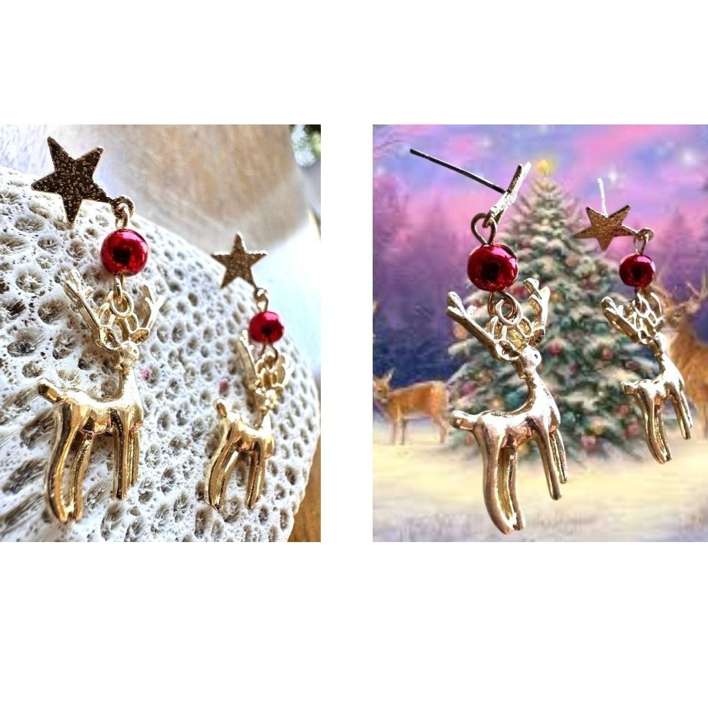 Handmade Reindeer Earrings Rudolph New Festive Christmas Eve Party St Size ONE SIZE - 7 Thumbnail
