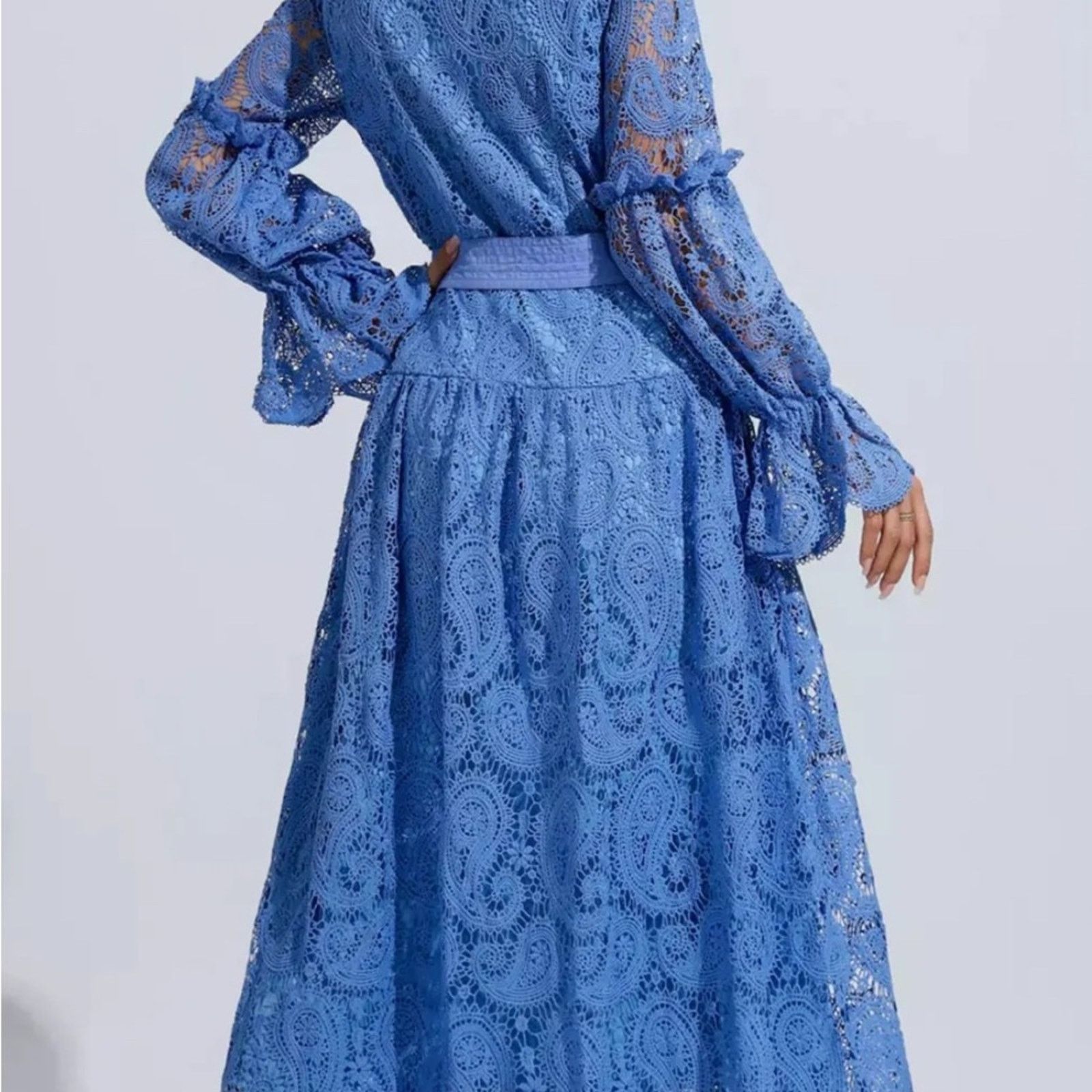 Other Elegant Long Sleeve Blue Lace Dress Size S / US 4 / IT 40 - 6 Thumbnail
