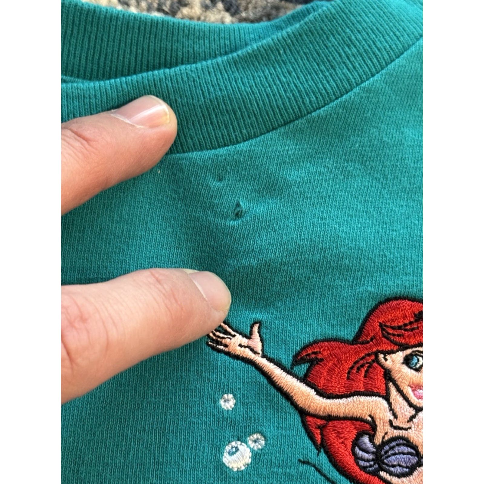 Disney VINTAGE Disney The Little Mermaid Pocket T Shirt Girls 6 Teal 90s Ariel Cotton Long Sleeve Shirts Size US S / EU 44-46 / 1 - 3 Thumbnail