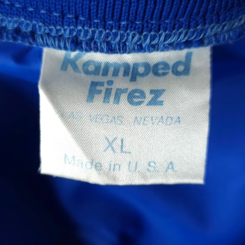 Vintage VINTAGE Kamped Firez Jacket Mens Large Blue 80s 90s Christian Windbreaker USA Leather? Nylon? Size US L / EU 52-54 / 3 - 7 Thumbnail