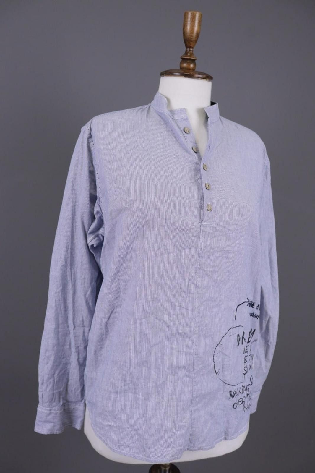 Desigual Desigual Blue Pritned Band Collar Henley Shirt Size M Size US M / EU 48-50 / 2 - 4 Thumbnail