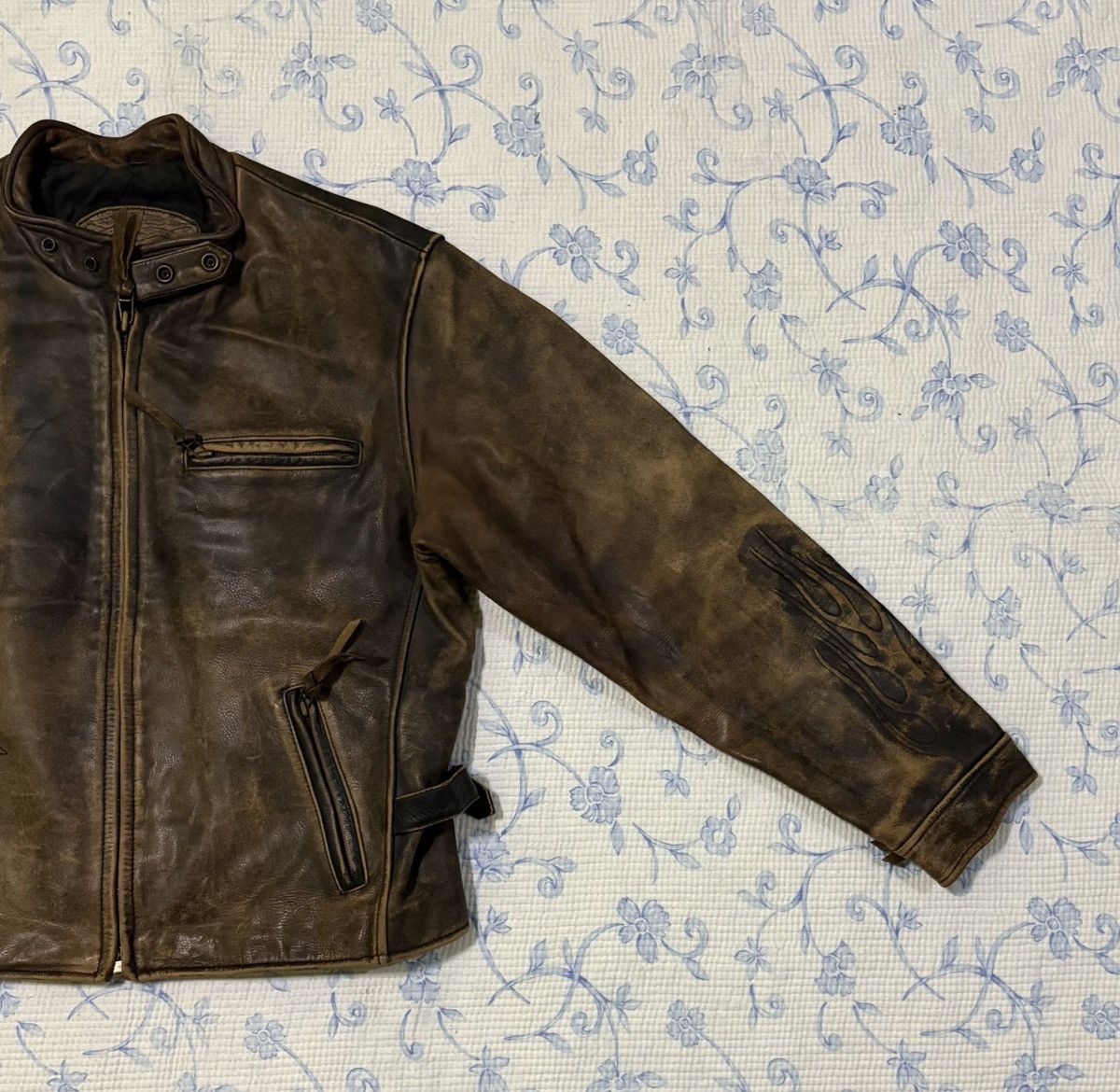 Other Cafe Racer Leather Jacket Biker Flame Jacket Size US L / EU 52-54 / 3 - 3 Thumbnail