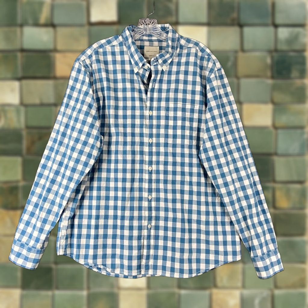American Eagle Outfitters American Eagle Button-Up Long Sleeve Shirt XL Men’s Classic Fit Blue Checker Multicolor Size US XL / EU 56 / 4 - 1 Thumbnail