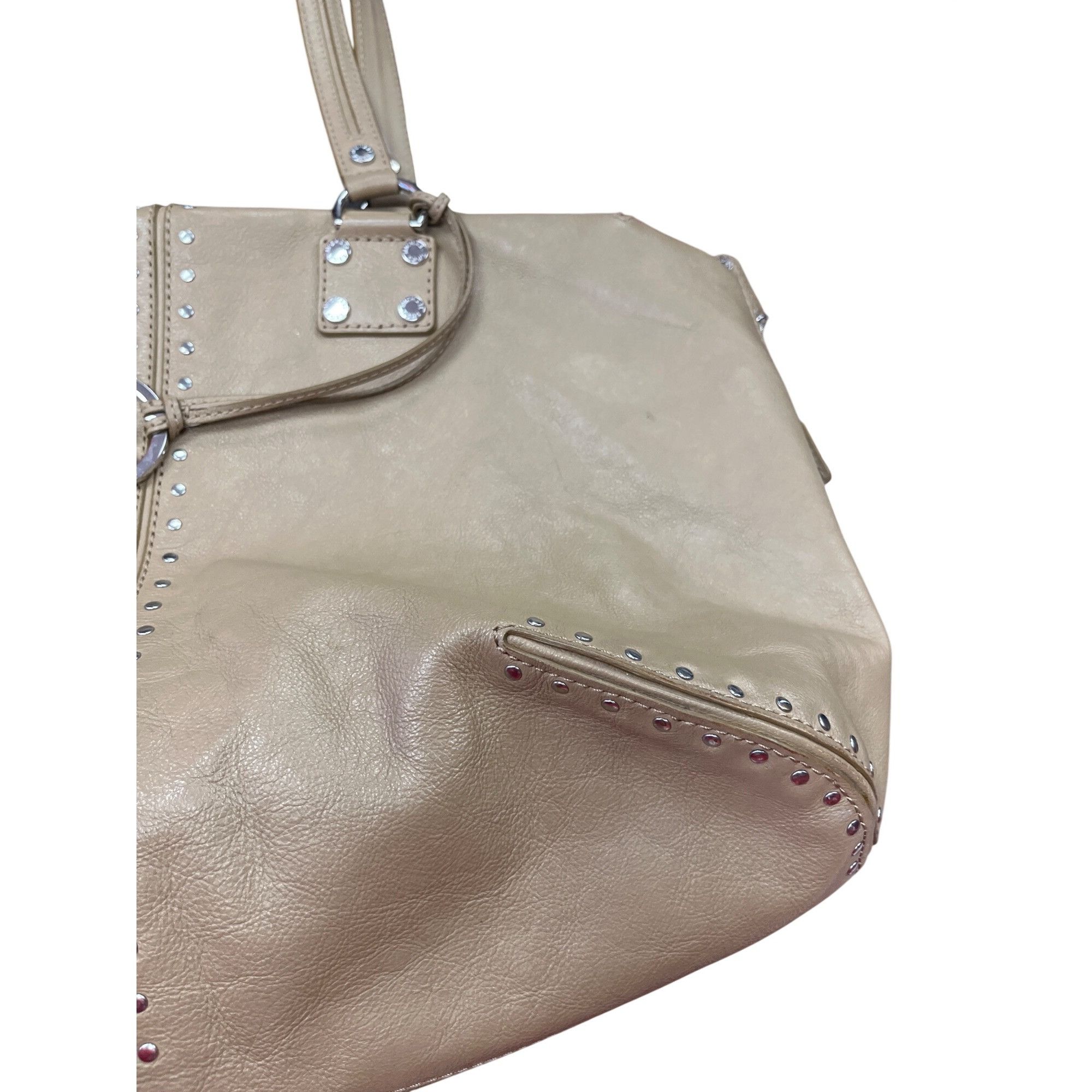 Michael Kors Michael Kors wms taupe tan leather studded hobo tote bag SKU Size ONE SIZE - 3 Thumbnail