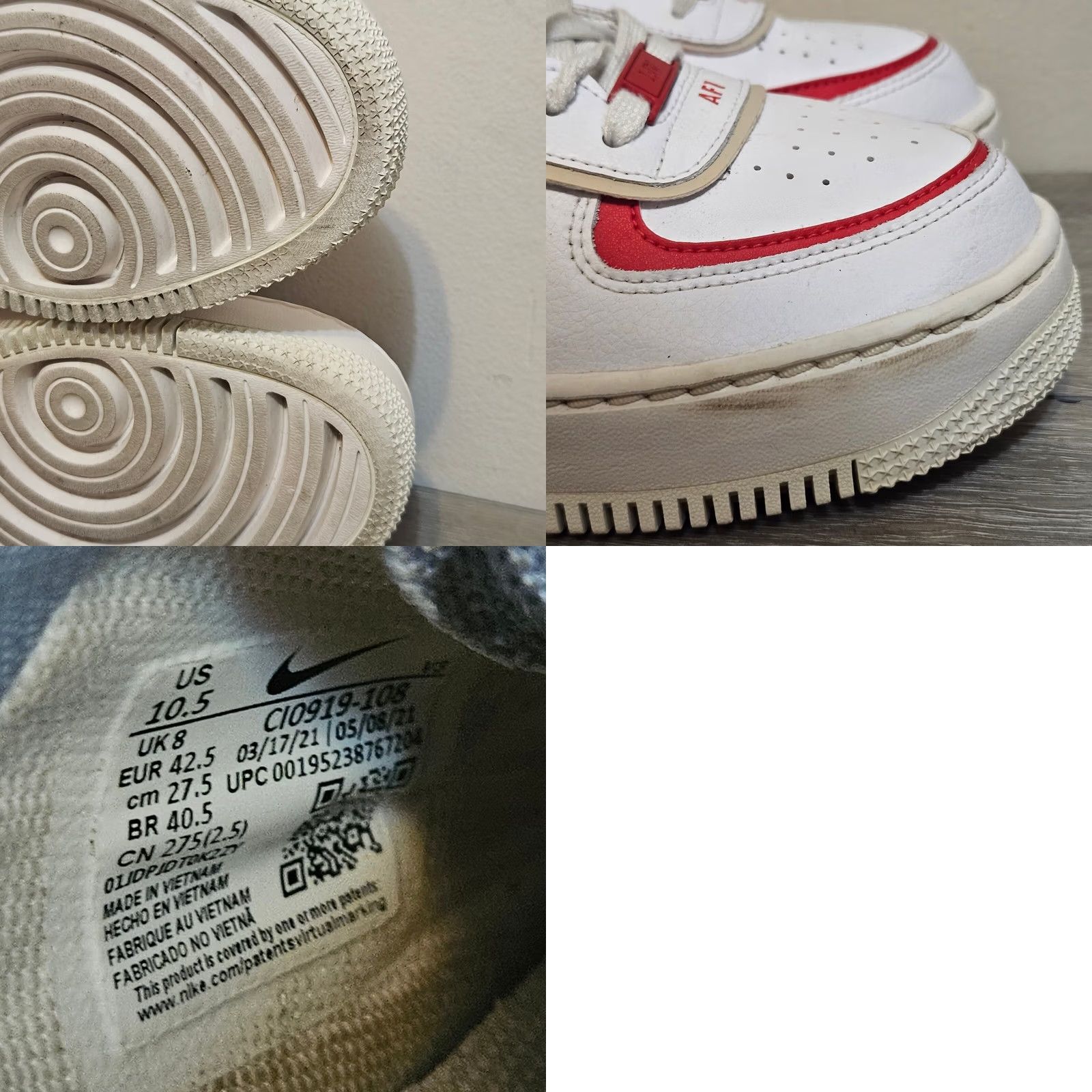 Nike Nike Women's Air Force 1 Shadow White University Red Size 10.5 CI0919-108 Size US 11 / IT 41 - 8 Thumbnail
