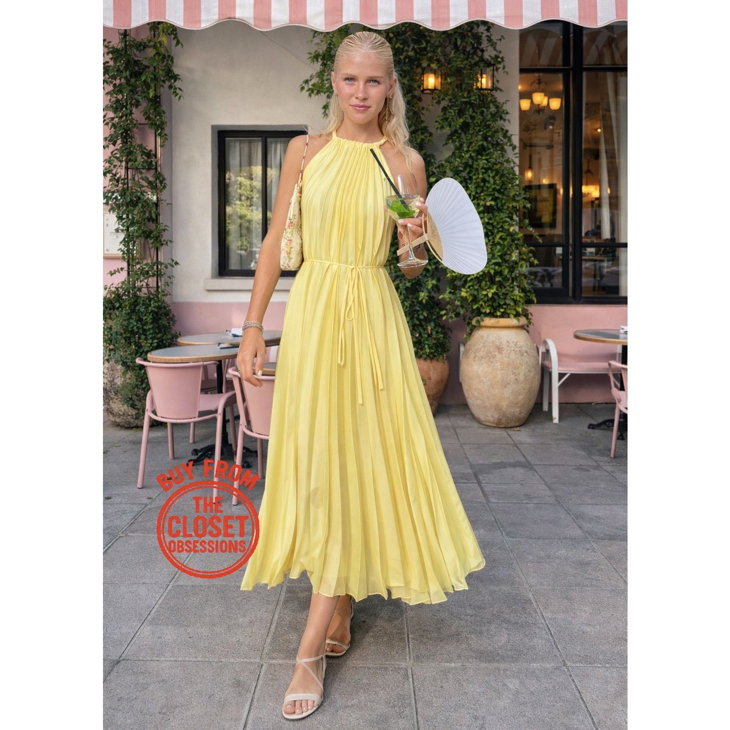 mango yellow halter dress Pleated Midi NWT Wedding Guest mango yellow maxi dress