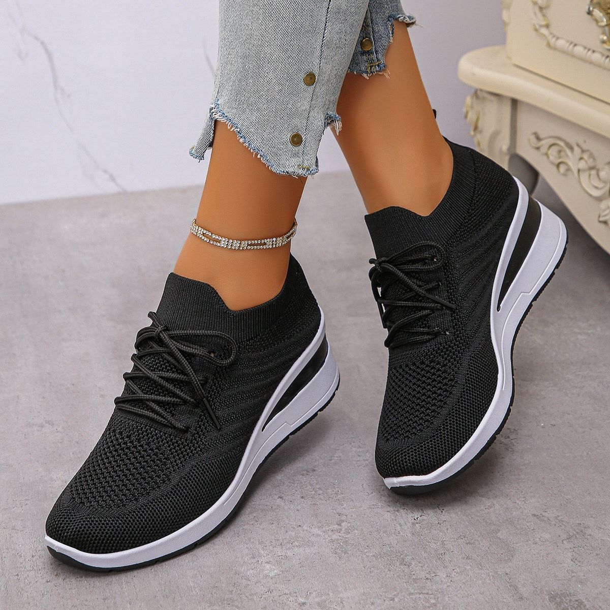 Other Trendy Treads Lace Up Wedge Athletic Shoes - Black - Size 9 Size US 9 / IT 39 - 1 Thumbnail