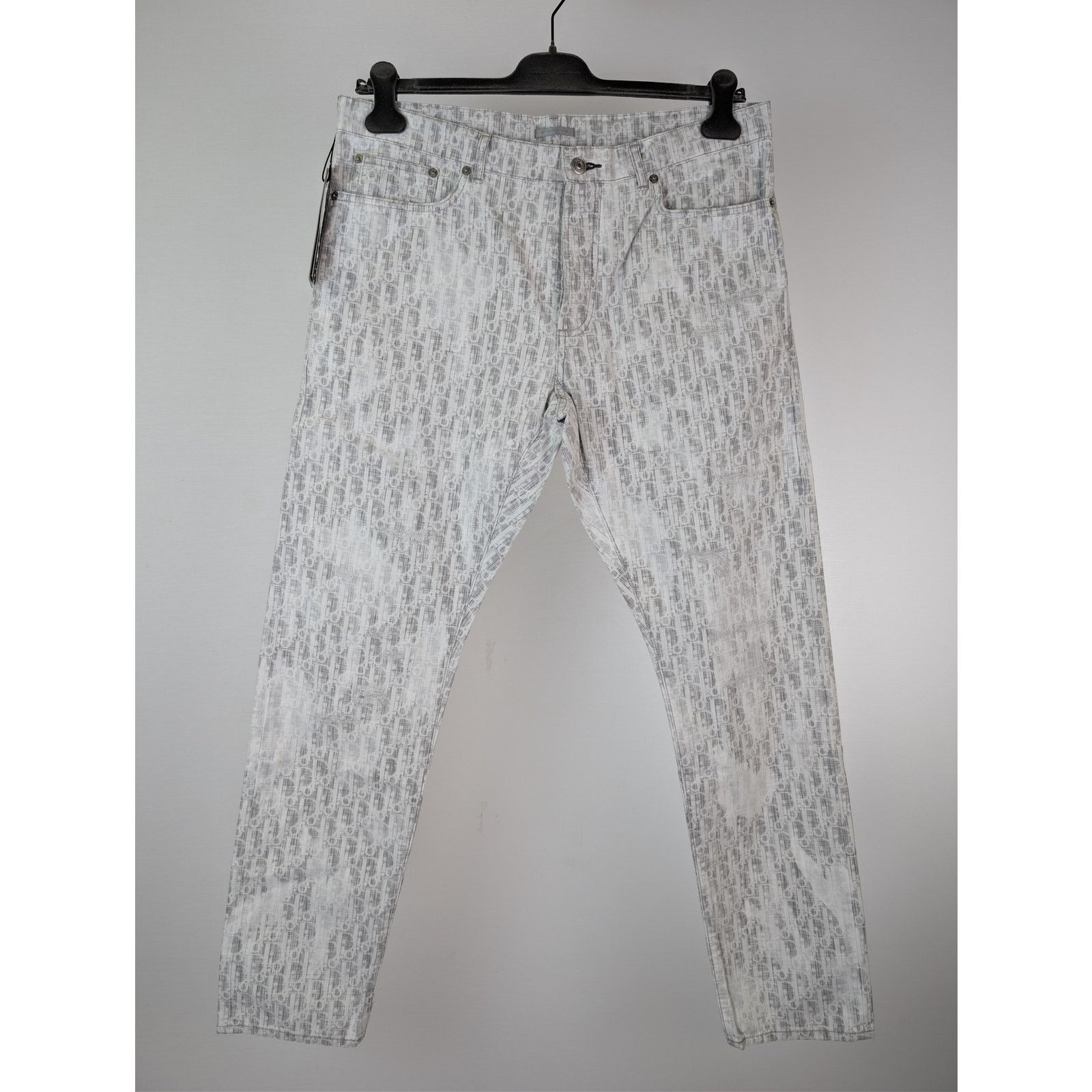 Dior o1rshd1 Straight Oblique Print Cotton Denim Jeans in Blanc Size US 34 / EU 50 - 9 Thumbnail