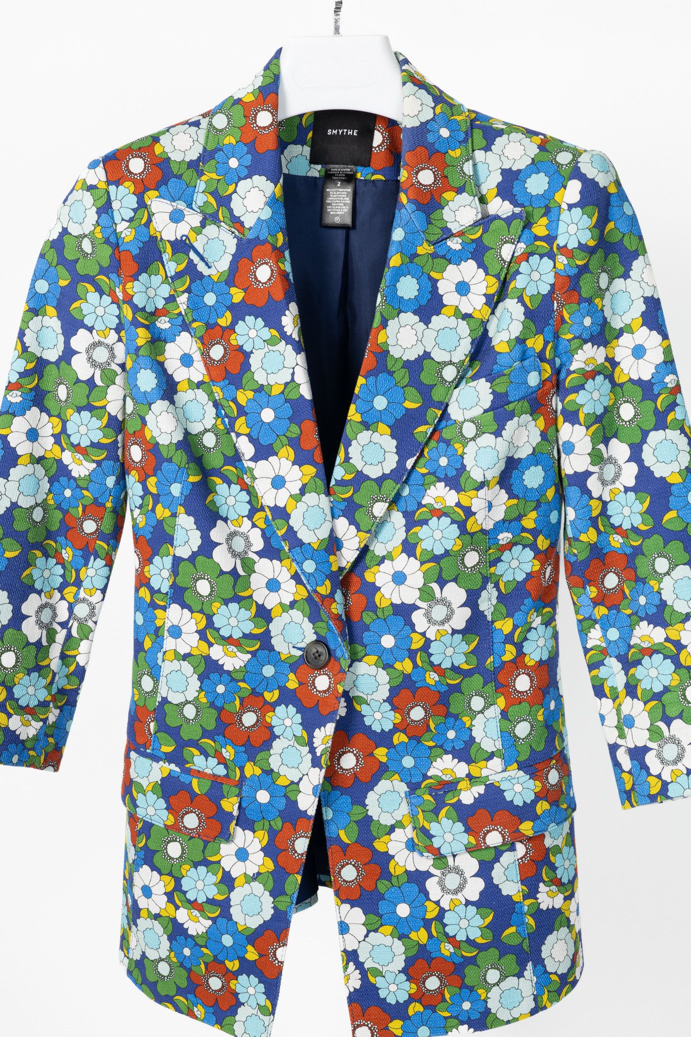 SMYTHE Smythe Cobalt Floral Cotton Three-Quarter-Sleeve Blazer Size XS / US 0-2 / IT 36-38 - 3 Thumbnail