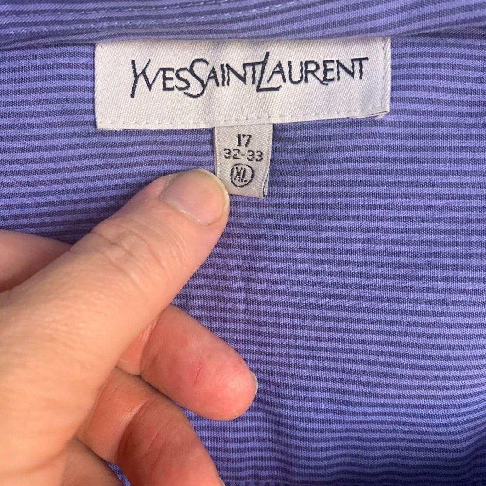 Yves Saint Laurent Yves Saint Laurent Pin Stripe Blue Navy Shirt XL 17 32 33 Size US XL / EU 56 / 4 - 9 Thumbnail
