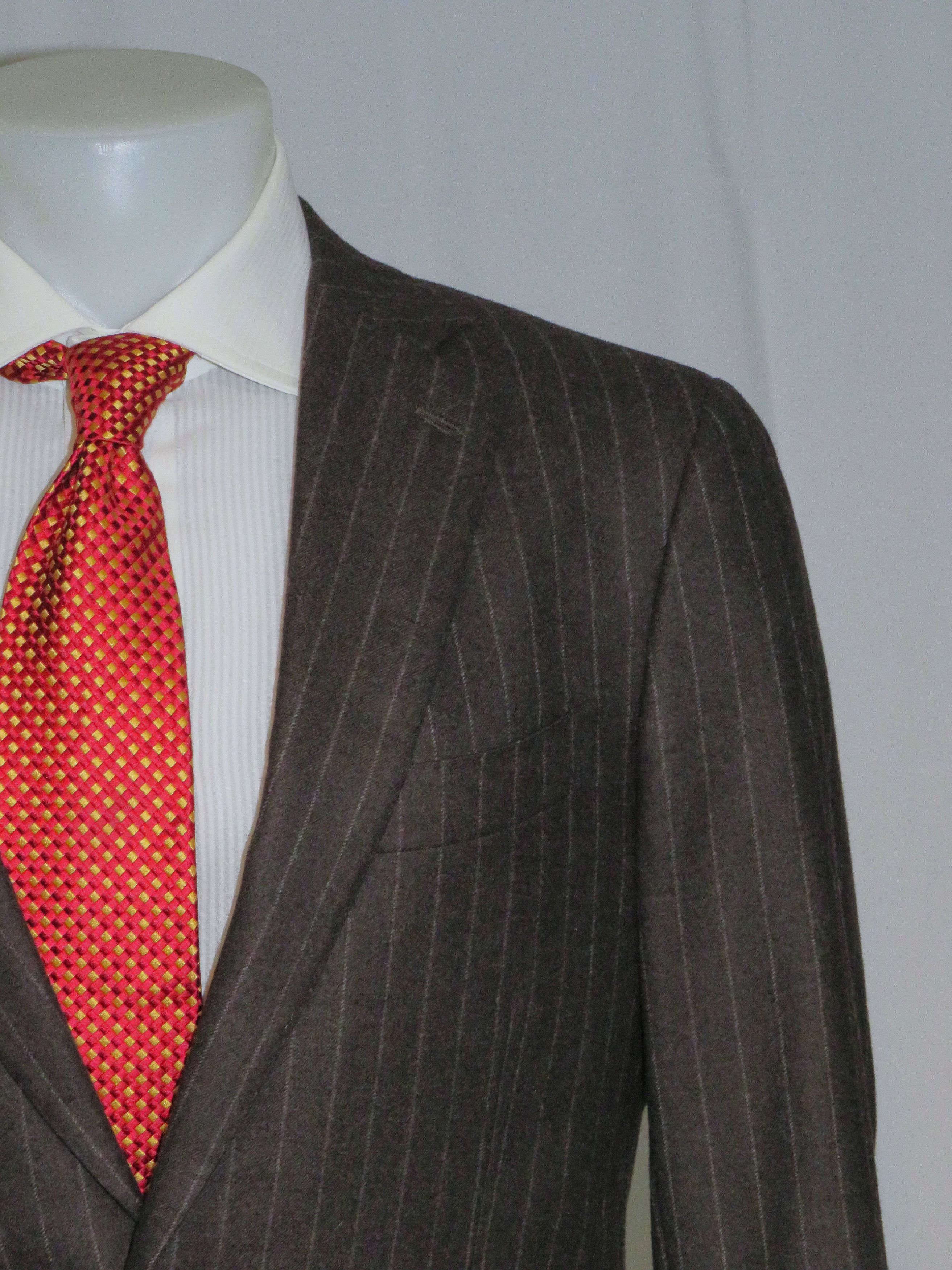 Isaia Base S Super 170 Brown Flannel Striped Two Button Suit 42R Size 42R - 5 Thumbnail
