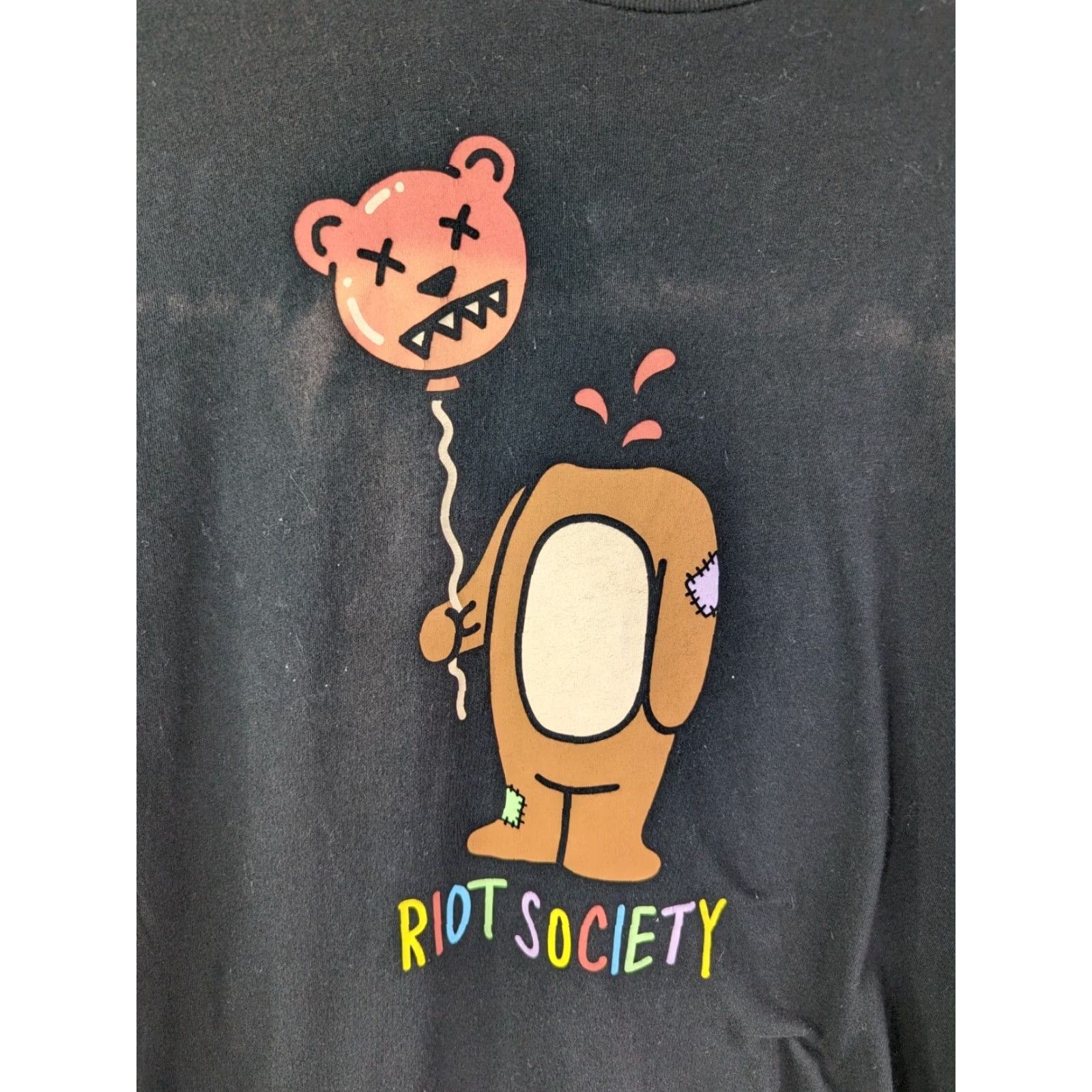 Vintage Riot Society Tee Shirt Short Sleeve Bear Balloon Head Graphic Small Riot Society Mens S Black 100% Cotton Graphic Tee Size US S / EU 44-46 / 1 - 2 Thumbnail