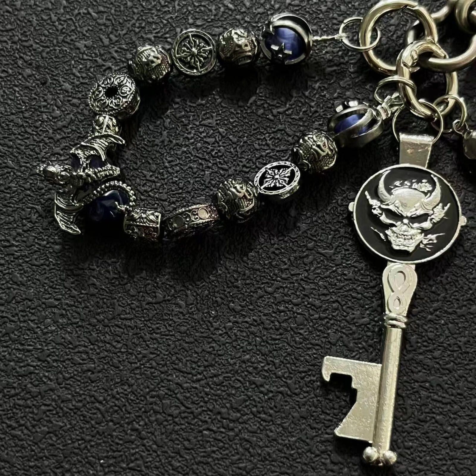 Jewelry Dark Key Skull Bead Keychain | Handcraft Punk Azure Size ONE SIZE - 3 Thumbnail