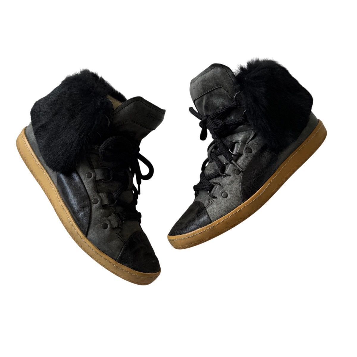Alexander McQueen × Puma Alexander McQueen & Puma Rabbit Fur Black Leather Sneakers Size US 7 / IT 37 - 1 Thumbnail