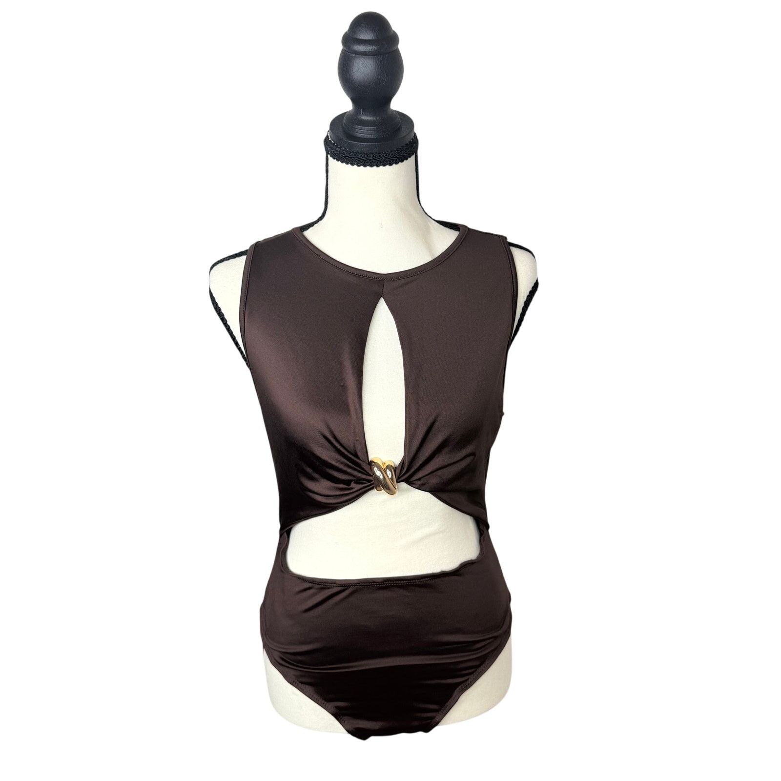 Shein Brown Cutout Ring Bodysuit Y2K Size M / US 6-8 / IT 42-44 - 1 Thumbnail