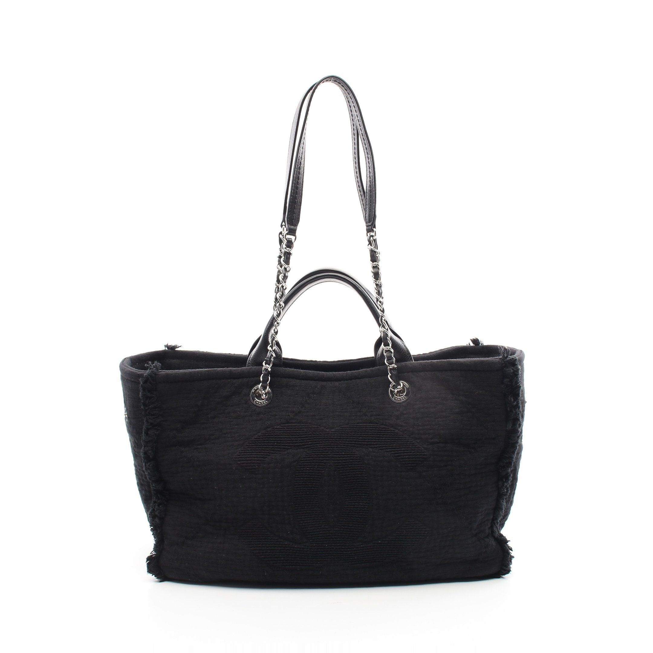Chanel Coco Mark Shoulder Bag Tote Fabric Leather Black Silver Hardware