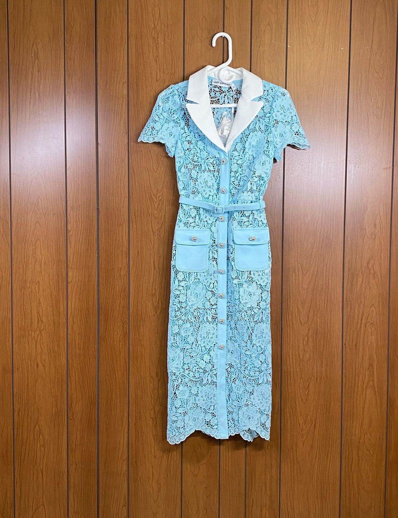 Self-Portrait SELF-PORTRAIT Cord Belted Lace Midi Shirtdress size 0 Size XS / US 0-2 / IT 36-38 - 3 Thumbnail