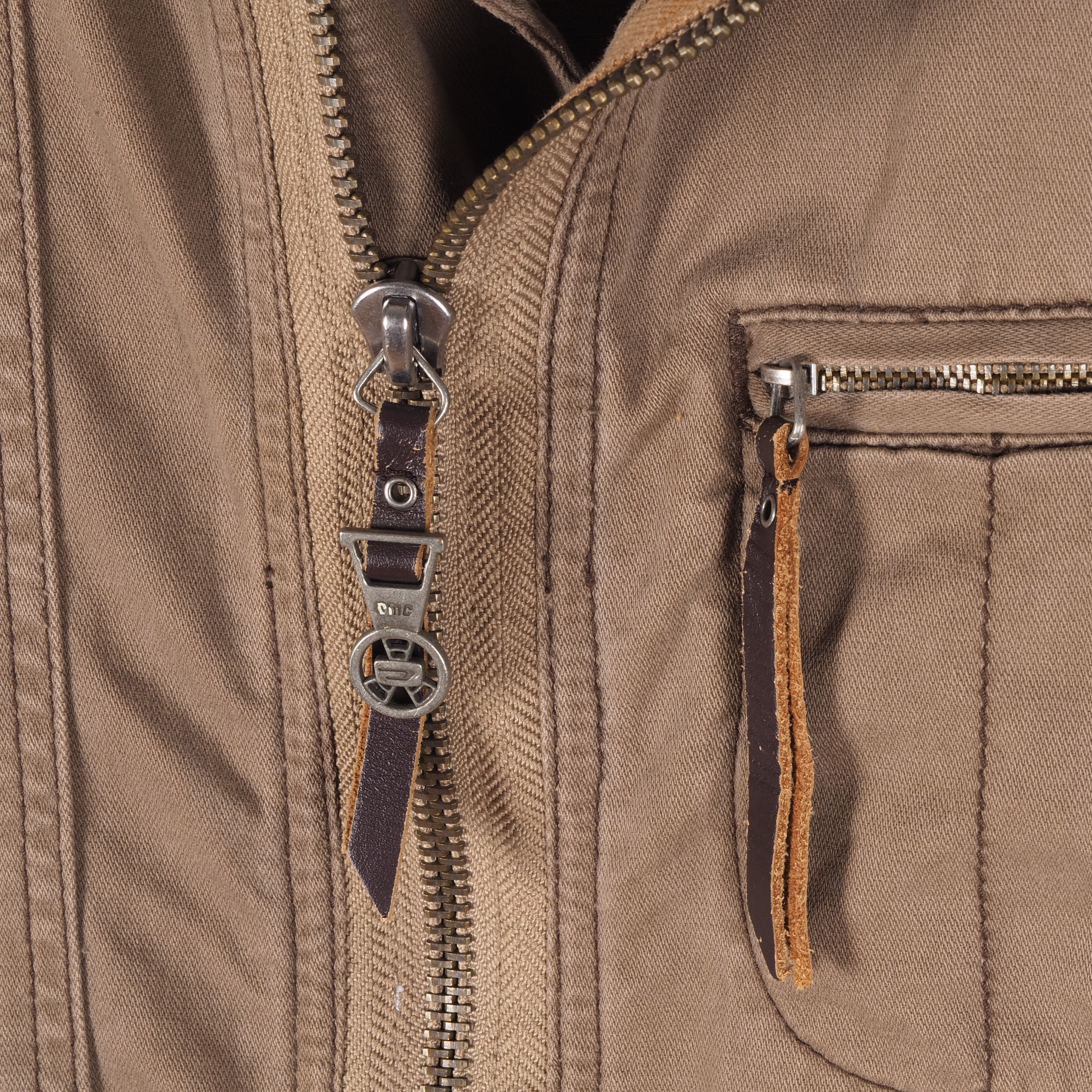 DIESEL Men's Vintage Distress Denim Trims Brown Zip Jacket