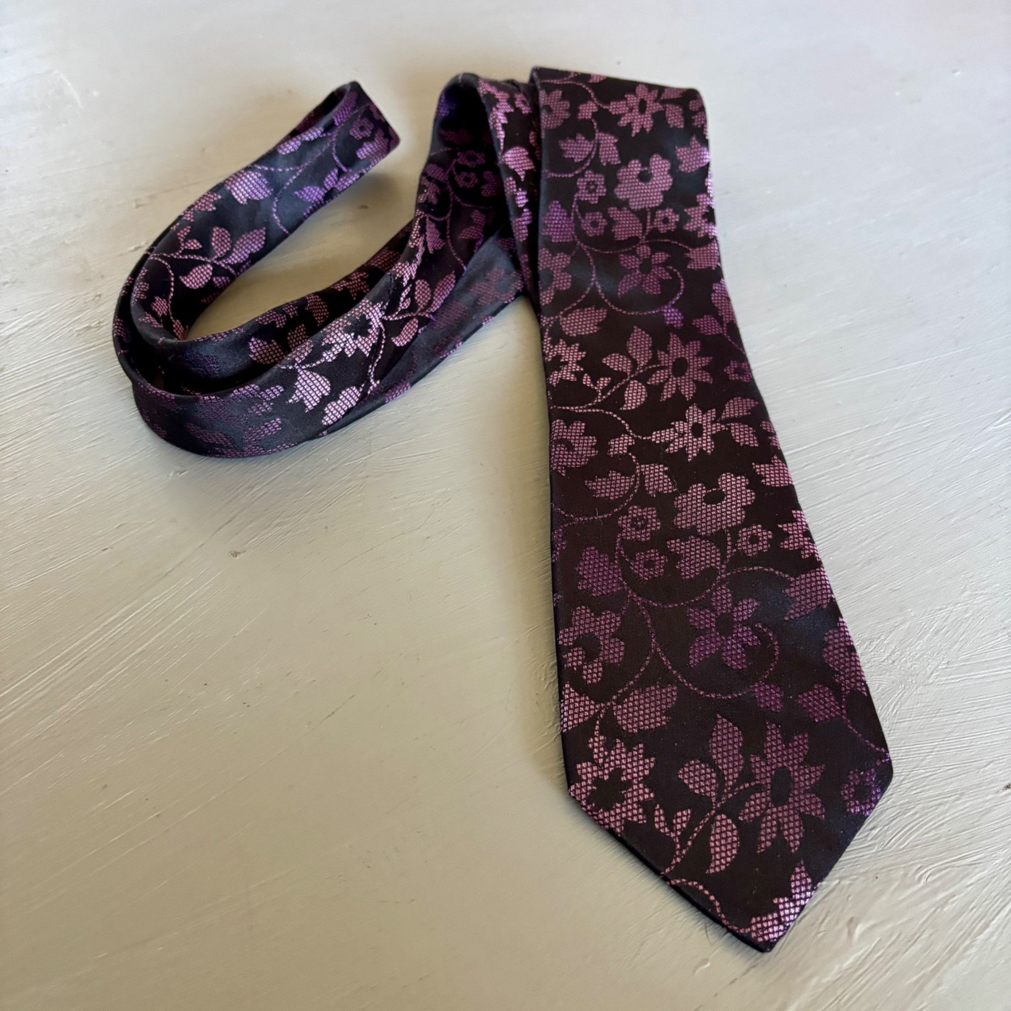 Other Vintage Broletto Tie Purple Floral Silk Made USA Jacquard Fl Size ONE SIZE - 5 Thumbnail