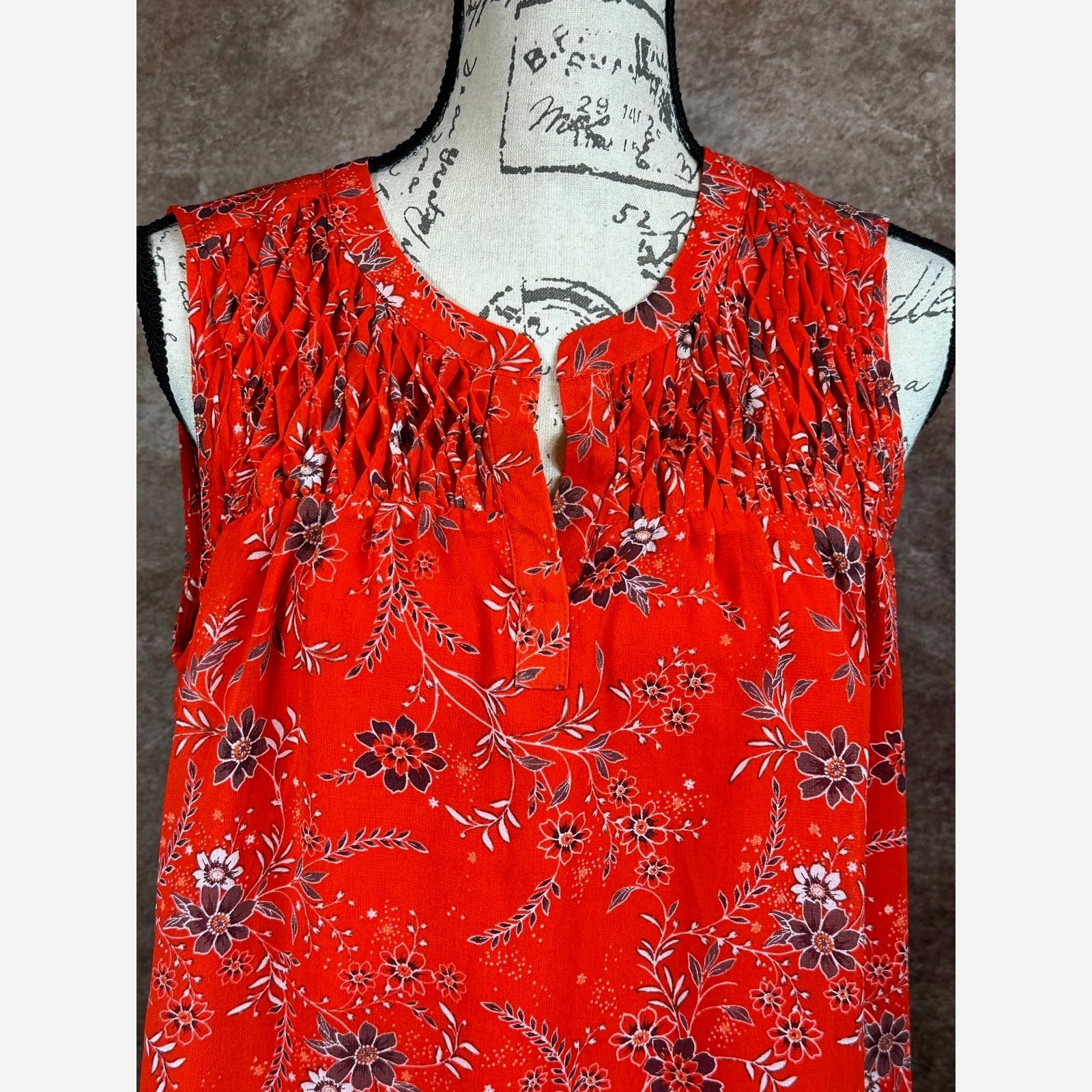 Other Danielle Rainn Pleated Collar Floral Blouse Red/Orange M Size M / US 6-8 / IT 42-44 - 5 Thumbnail