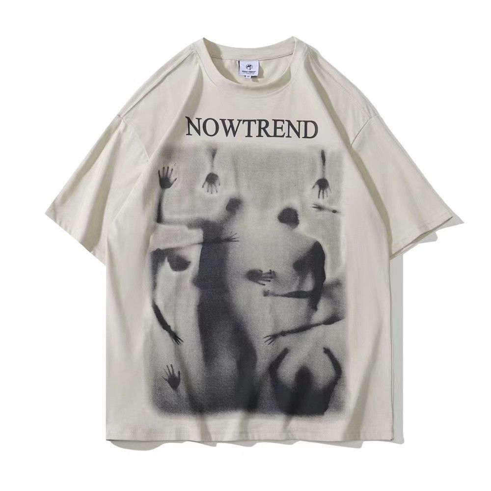 image of 90's Design Shadow Printed Vintage T Shirt in Beige, Men's (Size Large)