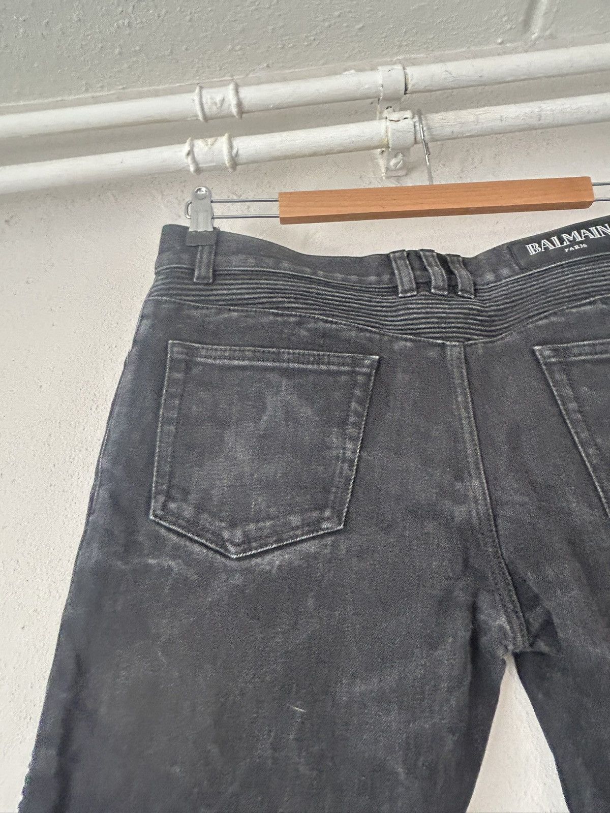 Balmain Balmain Black Biker Jeans with Ribbed Panel Detailing Size US 30 / EU 46 - 8 Thumbnail