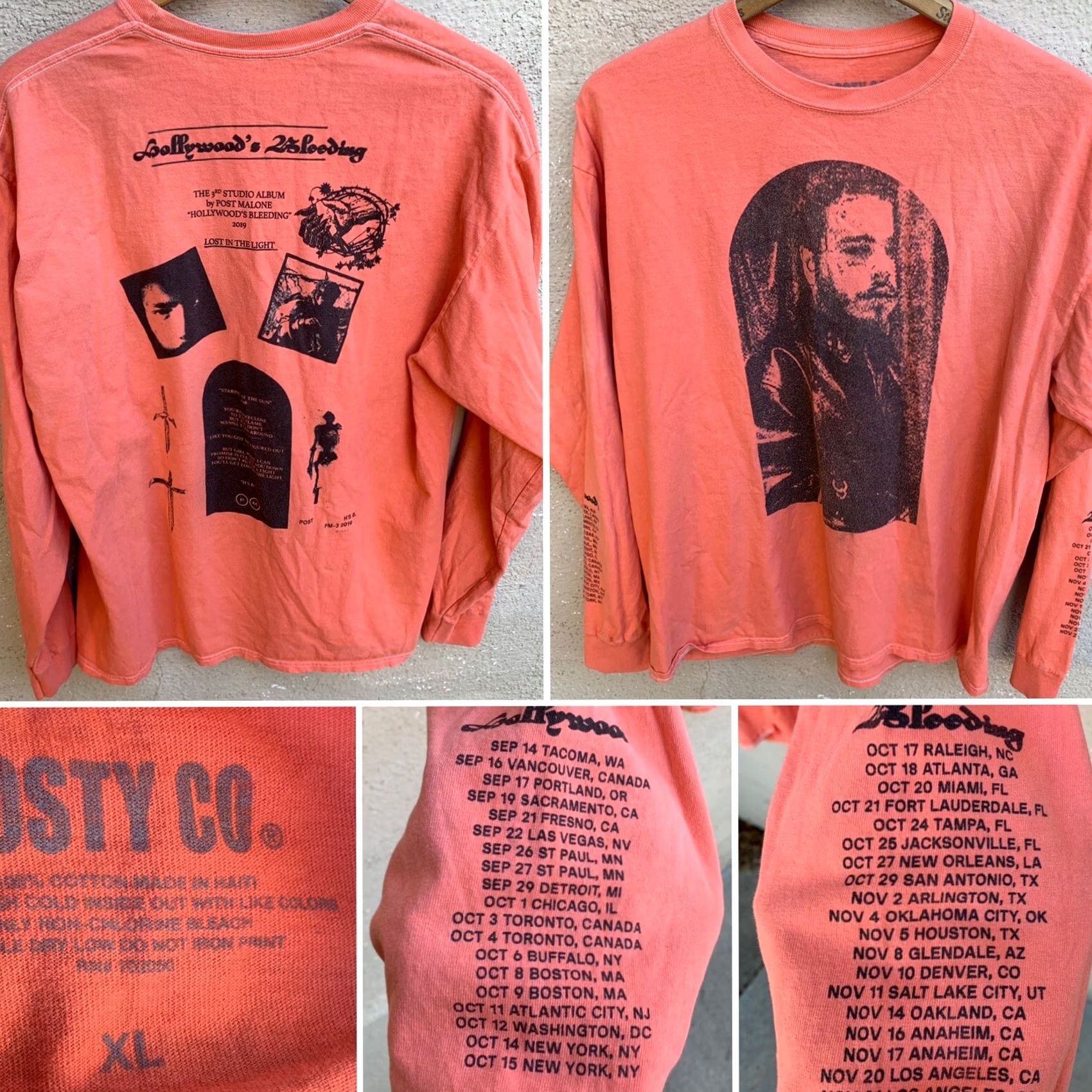 CO Post Malone Hollywoods Bleeding 2019 long sleeve t shirt Posty Co XL Men Crew Neck Graphic Print Music Shirt (Size XL) Size US XL / EU 56 / 4 - 3 Thumbnail