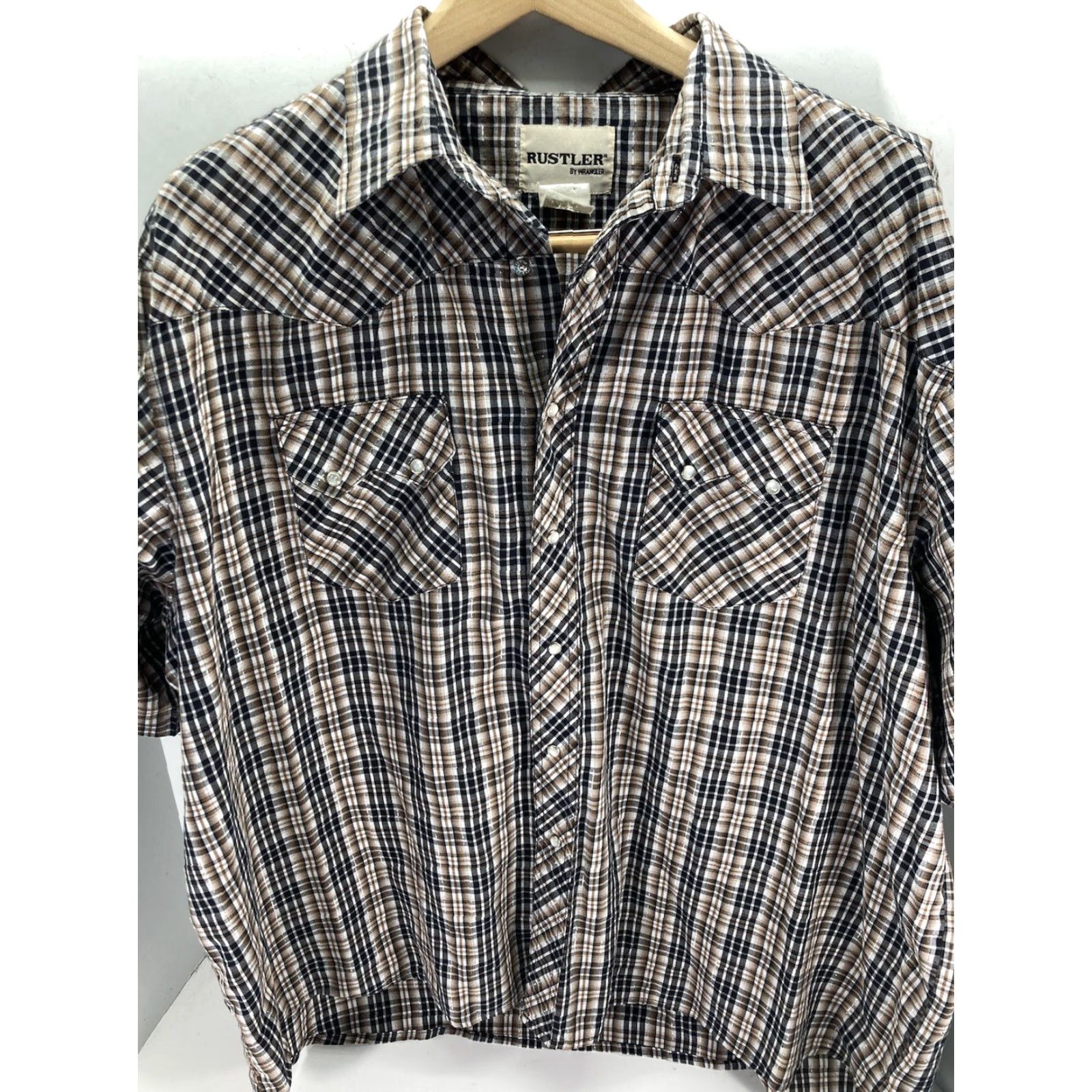 Wrangler Wrangler Shirt Men 3XL Pearl Snap Plaid Short Sleeve Brown Gold Threads Size US XXL / EU 58 / 5 - 2 Thumbnail