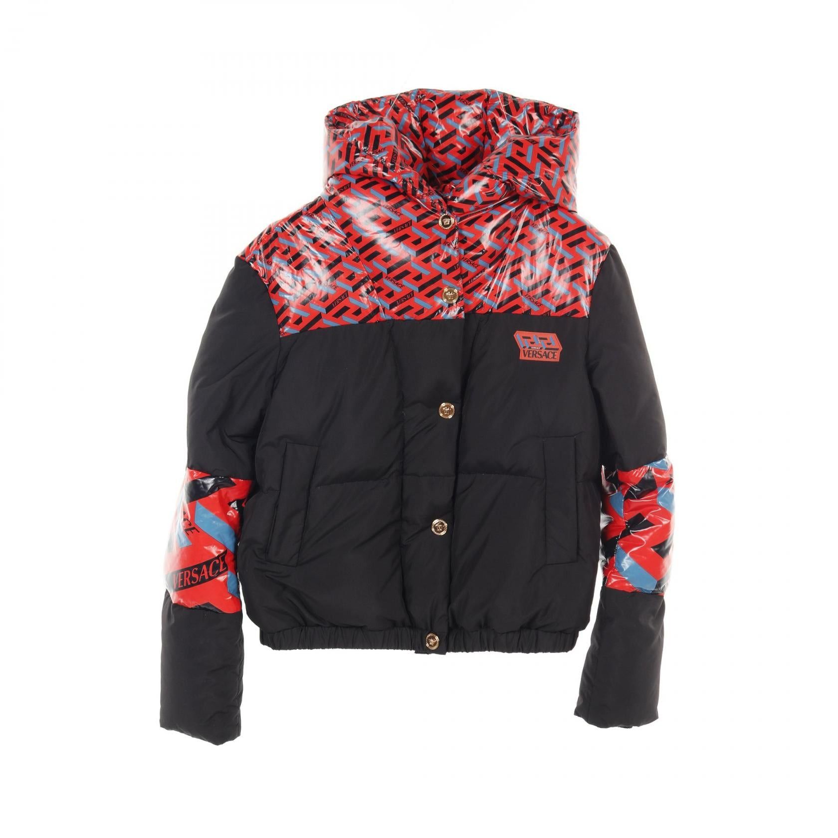 Versace Medusa Button Down Jacket Nylon Black Multicolor Hooded