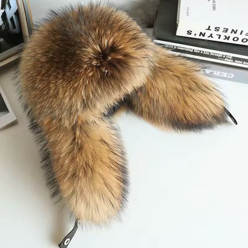 Other Real Raccoon Fur Natural Winter Russian Ushanka Trapper Hat Size ONE SIZE - 3 Thumbnail