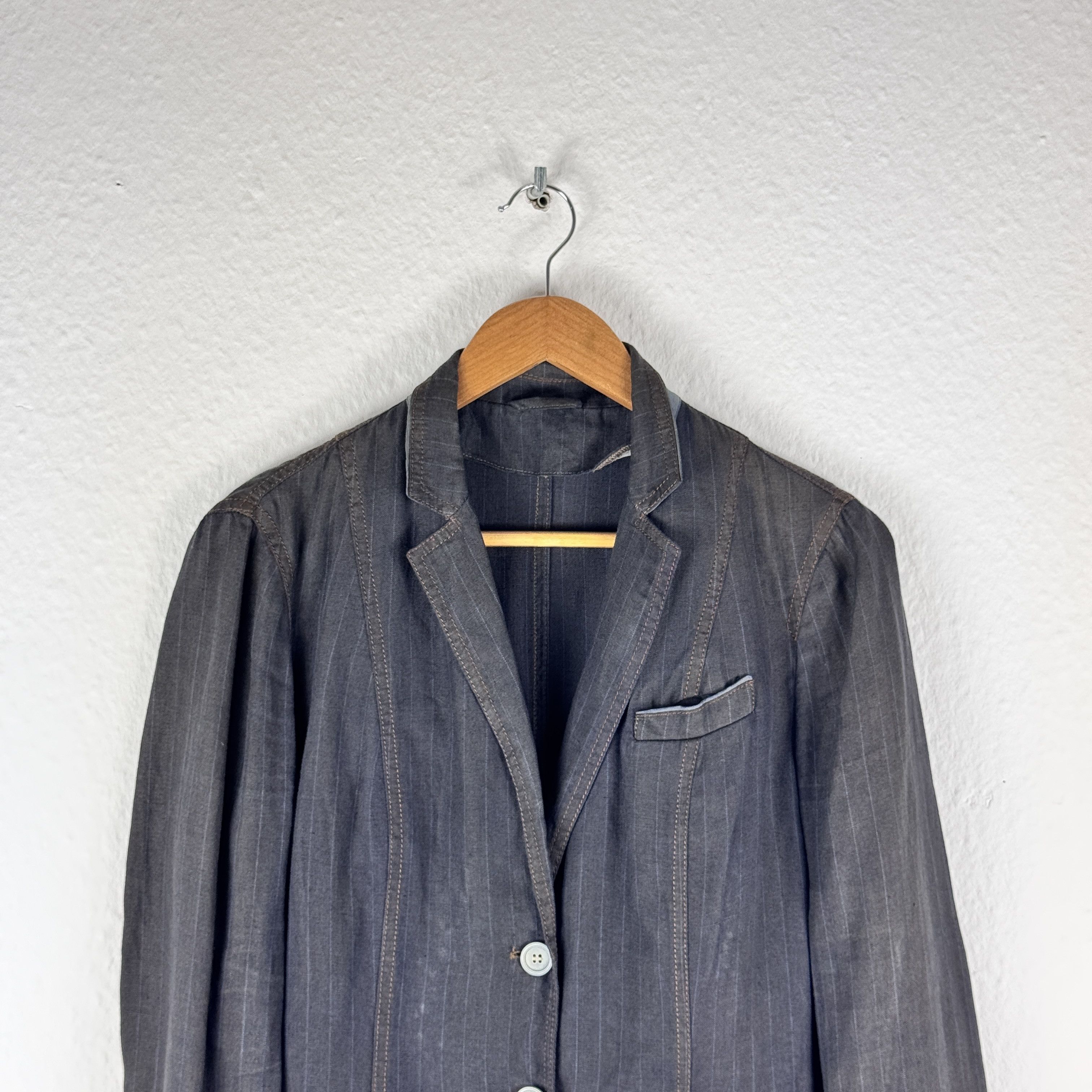 Brunello Cucinelli Women`s BRUNELLO CUCINELLI NAVY 100% LINEN STRIPED BLAZER Size L / US 10 / IT 46 - 3 Thumbnail