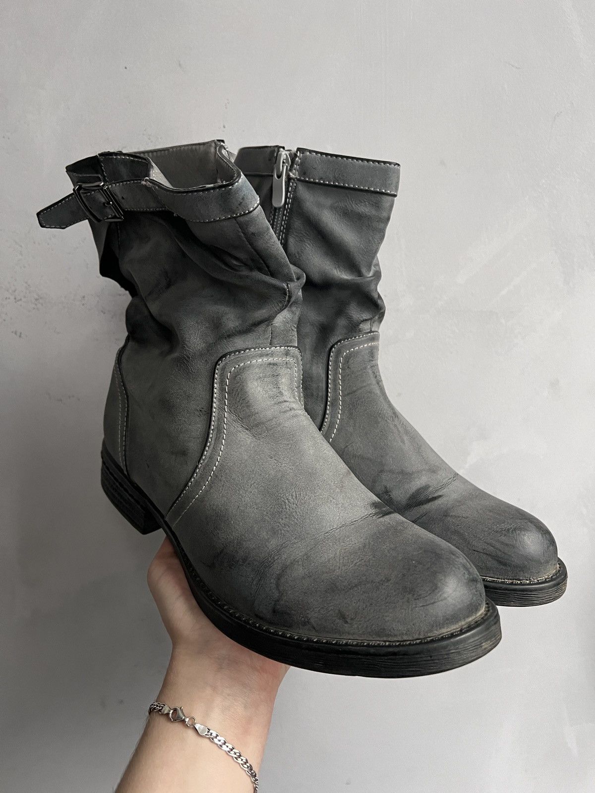 A.S.98 Grey Distressed Leather Boots engineered guidi style moto Size US 7.5 / EU 40-41 - 2 Thumbnail