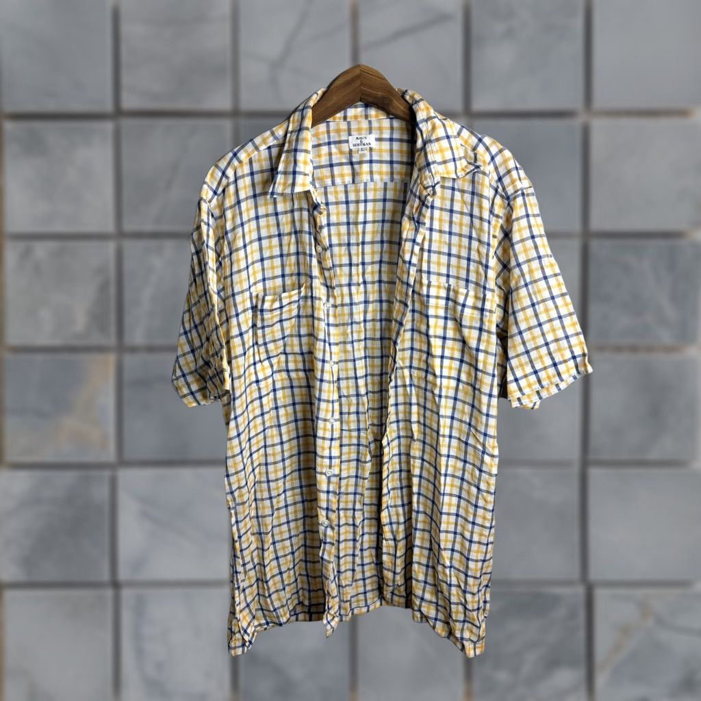 Vintage Maus & Hoffman Shirt Mens L Yellow Blue Plaid Short Sleeve Button Up Casual Shirts Size US L / EU 52-54 / 3 - 1 Thumbnail