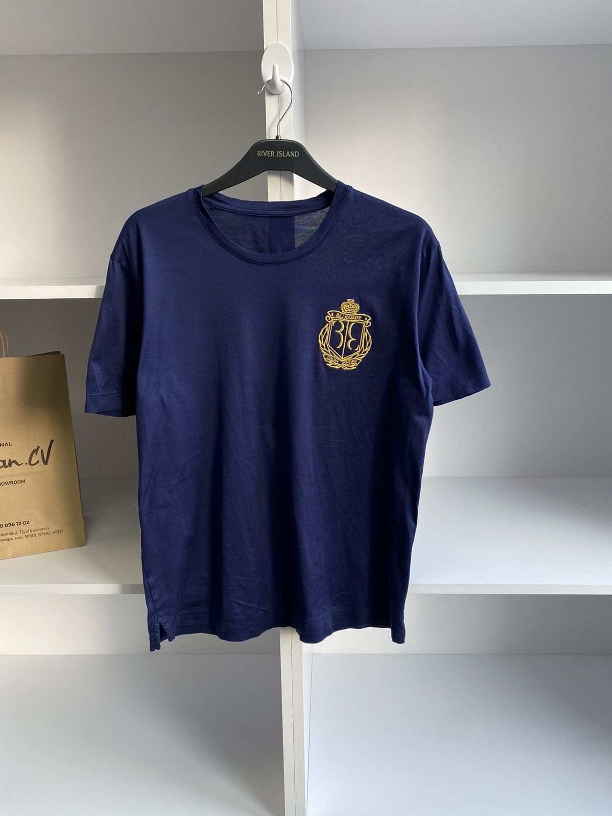 Billionaire Couture × Designer × Vintage Vintage Billionaire Couture Navy Luxury Streetwear T-shirt Size US L / EU 52-54 / 3 - 4 Thumbnail