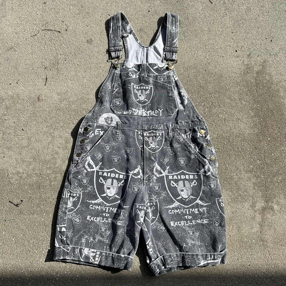 image of Mid 90's Oakland Raiders Aop Pro Player Overalls in Silver, Men's (Size 30)