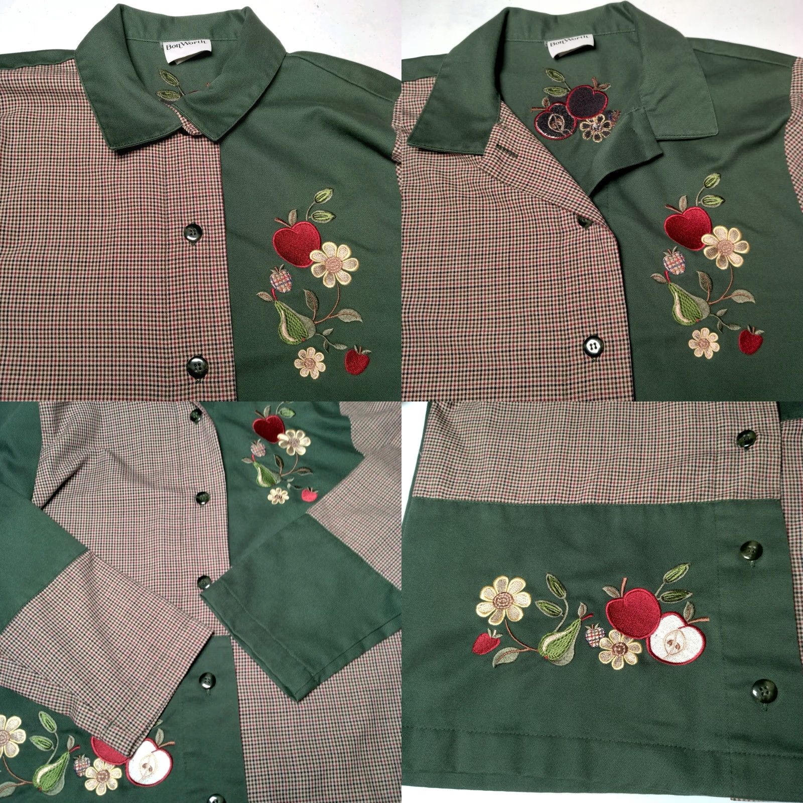 Vintage VINTAGE Bon Worth Shirt Jacket Green Plaid Patchwork Embroidered Cotton Blend Collared Long Sleeve Women's M Size M / US 6-8 / IT 42-44 - 8 Thumbnail