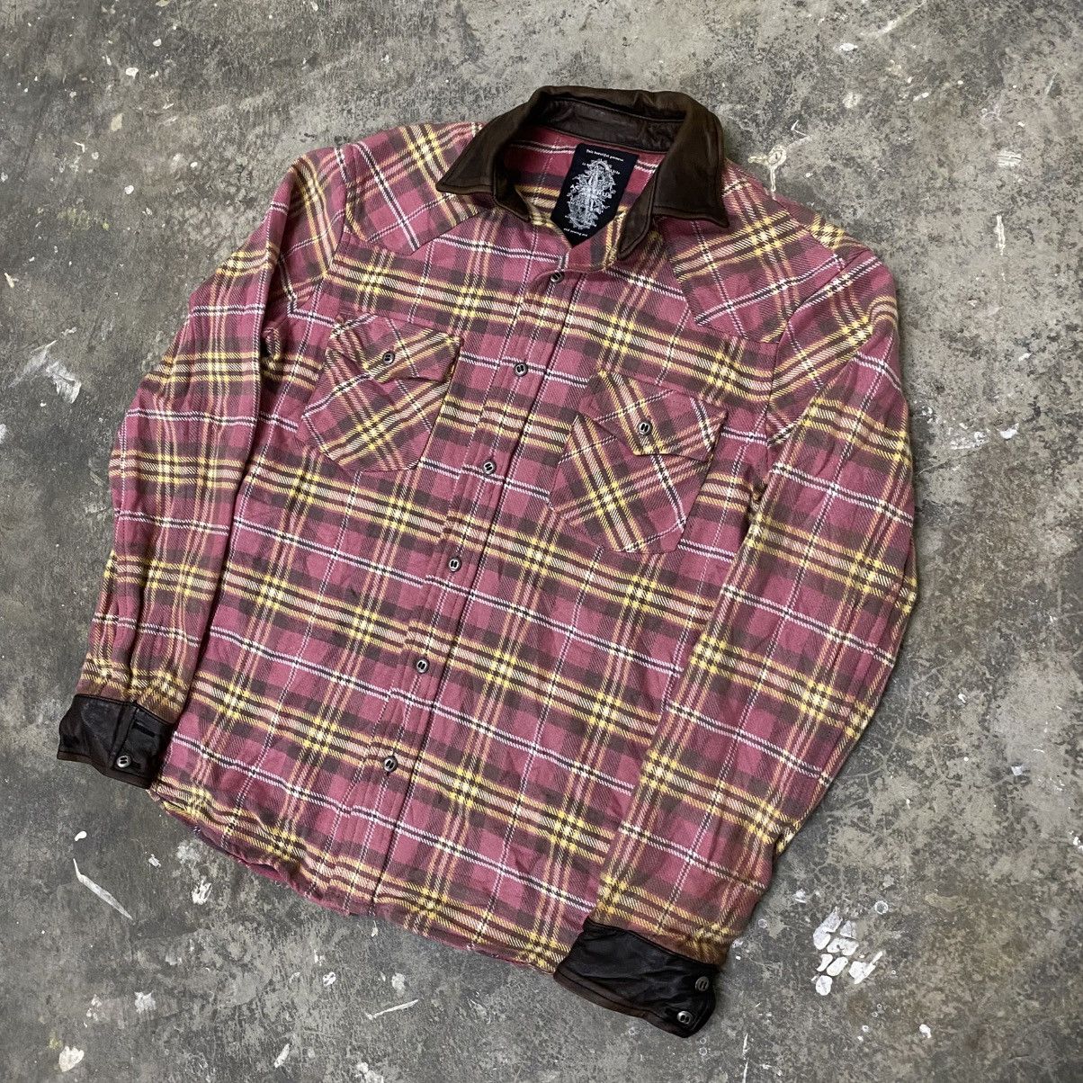 If Six Was Nine Vintage Acanthus Flannel Leather Shirt Hedi Lgb Emo Jacket Size US S / EU 44-46 / 1 - 1 Thumbnail