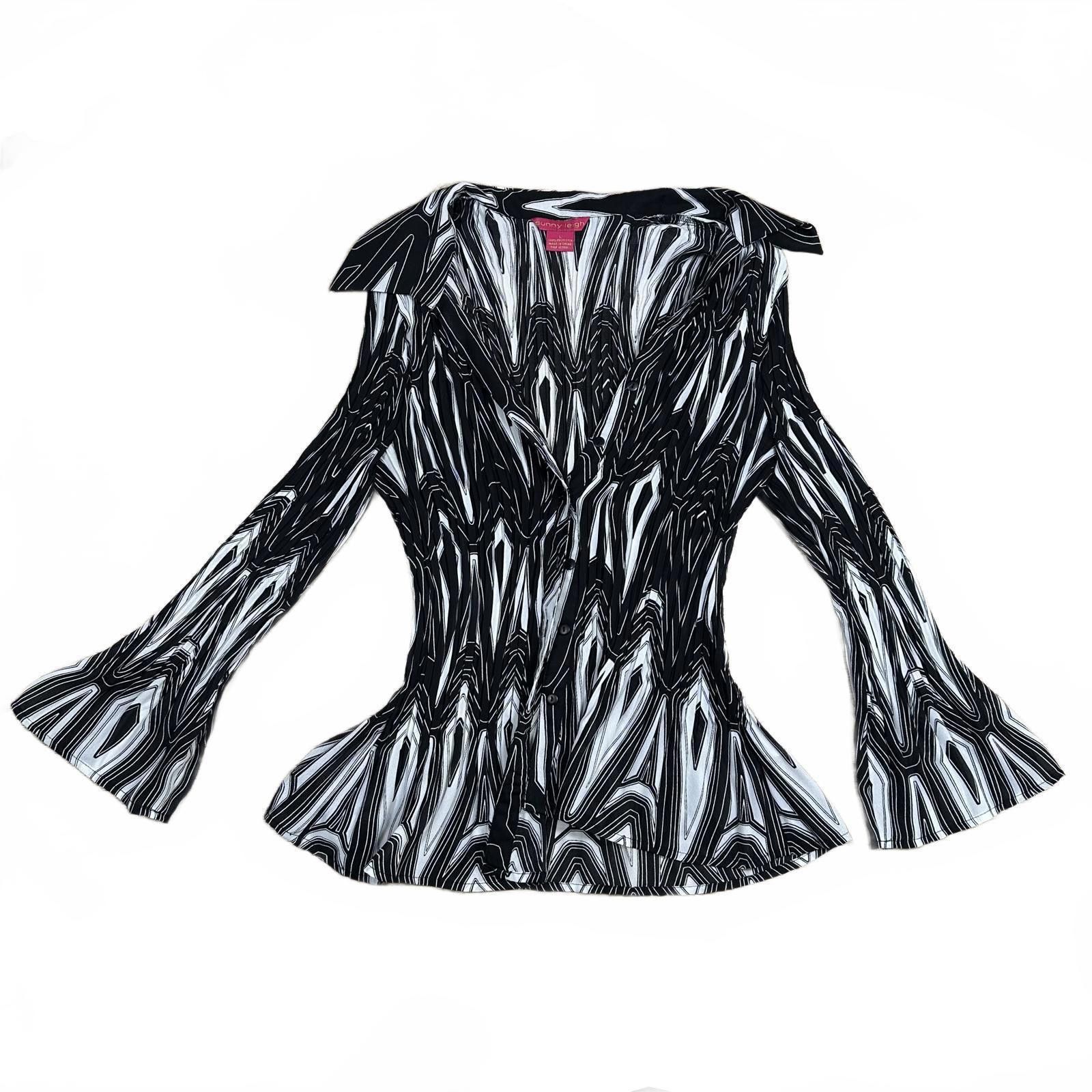 Other Sunny Leigh Blouse Black White Abstract Bell Sleeve Y2K Size L / US 10 / IT 46 - 1 Thumbnail