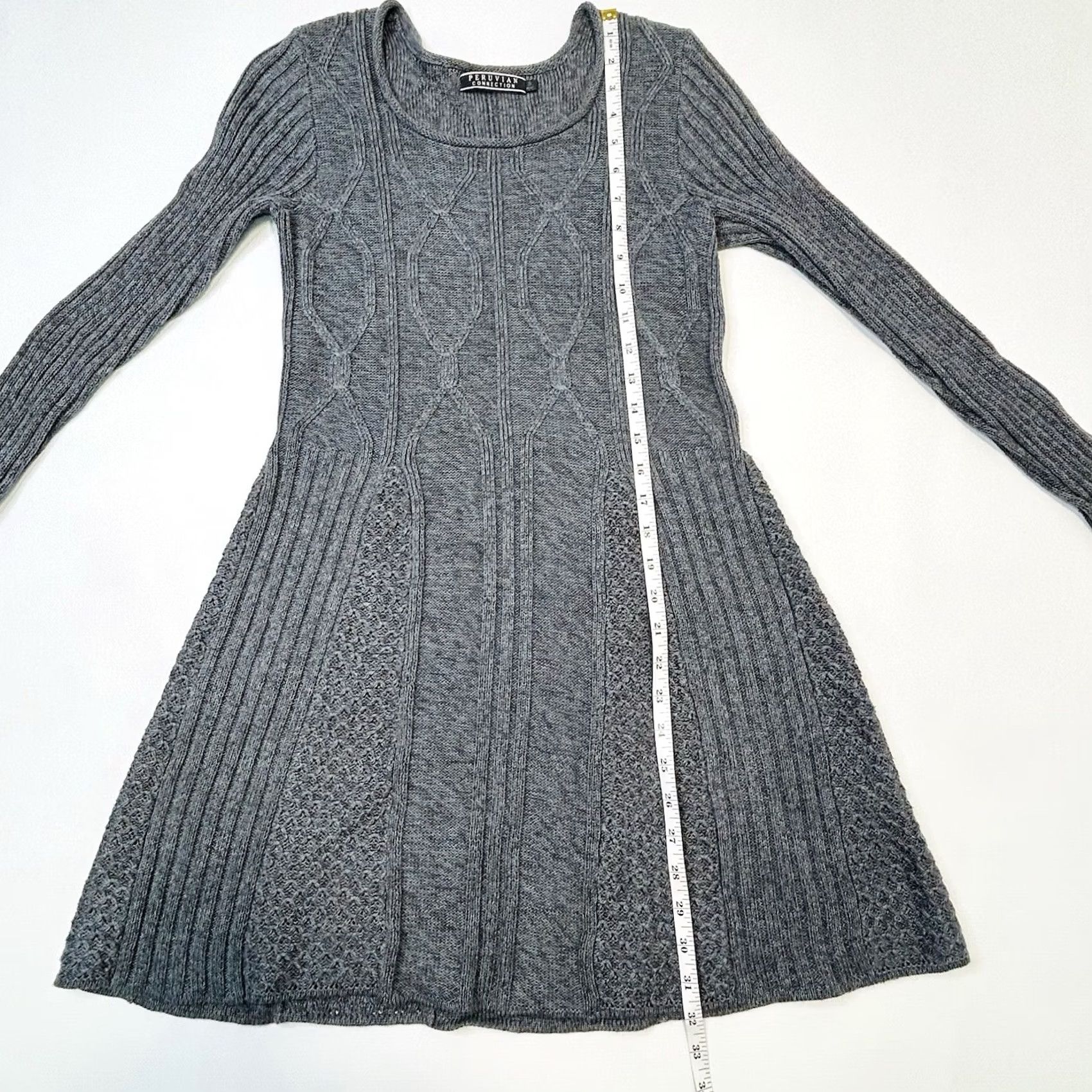 Vintage VINTAGE? No. Peruvian Connection Sweater Dress Womens S Gray Pima Cotton Stretch Knit Bohemian Diamond Argyle Long Sleeve Round Neck Pullover Dress Size S / US 4 / IT 40 - 4 Thumbnail