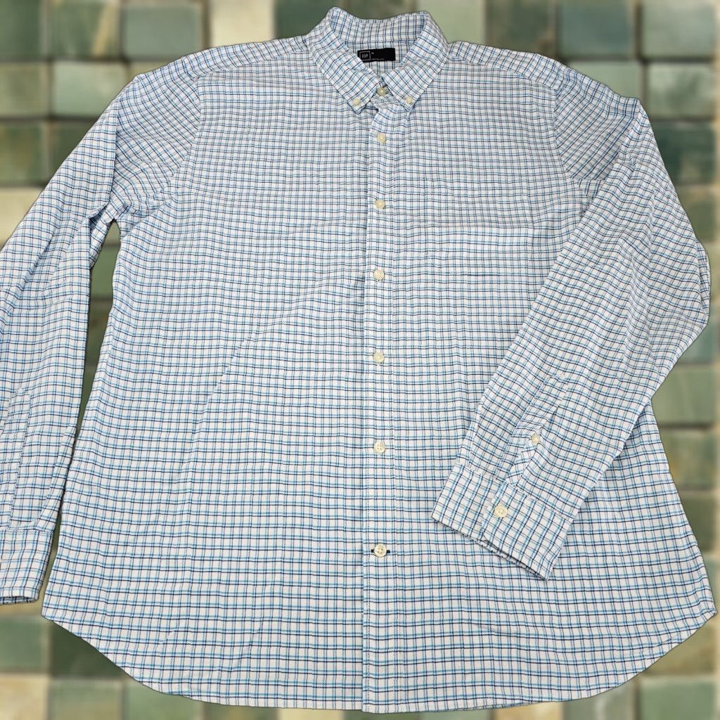 Gap GAP Shirt Mens XL Blue White Check Knit Button Up Long Sleeve Cotton Size US XL / EU 56 / 4 - 1 Thumbnail