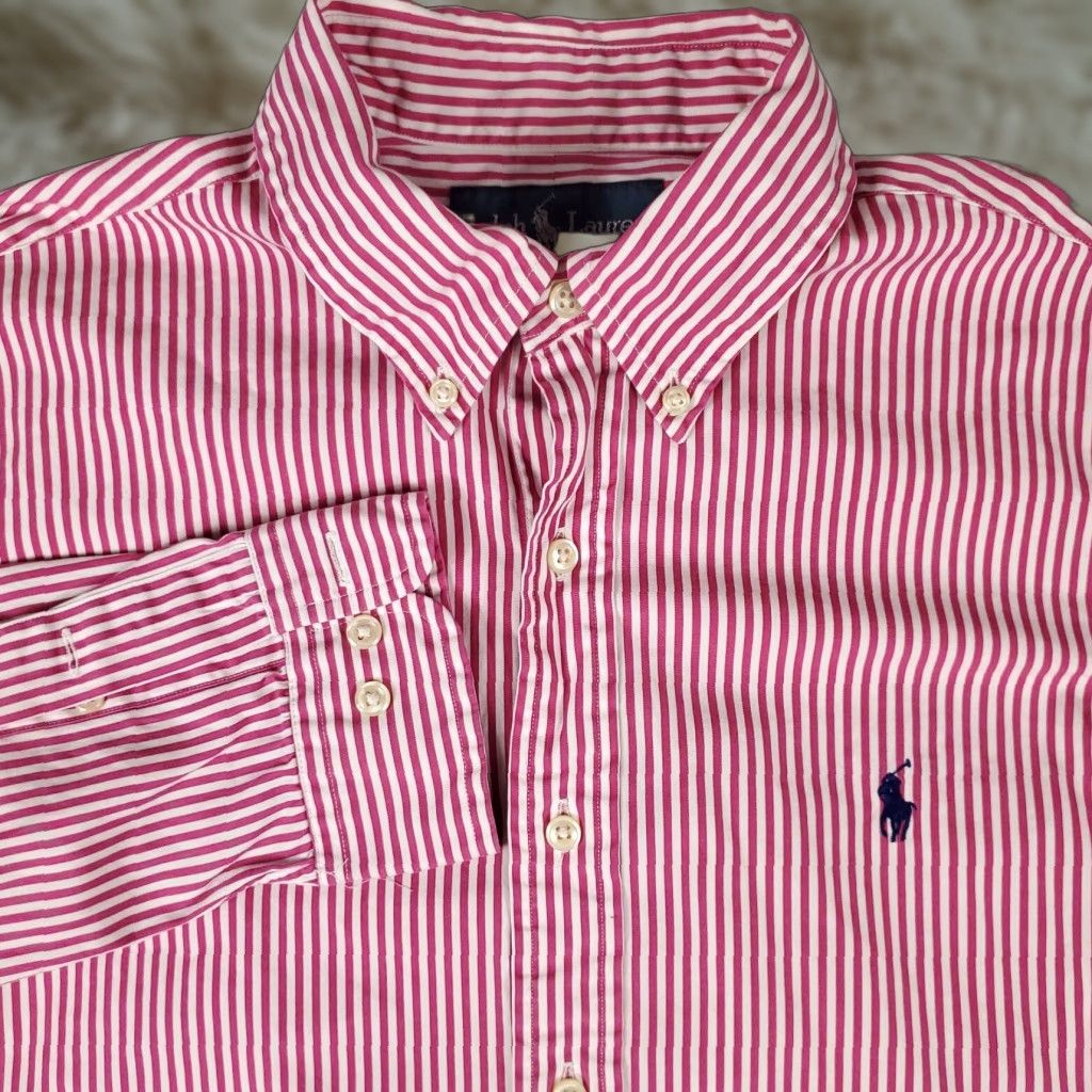 Ralph Lauren VINTAGE Ralph Lauren Dress Shirt Mens 15.5 Pink Striped Long Sleeve Business Casual Formal Size 40R - 1 Thumbnail