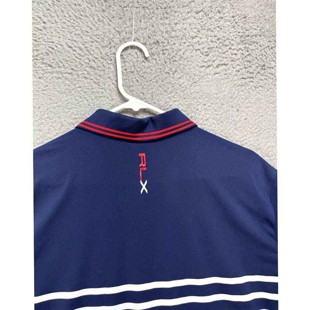 RLX Ralph Lauren RLX Ralph Lauren Golf Polo Shirt Mens Large Blue White Candy Stripes Rugby Button Collar Short Sleeve Athletic Breathable Stretch Size US L / EU 52-54 / 3 - 7 Thumbnail