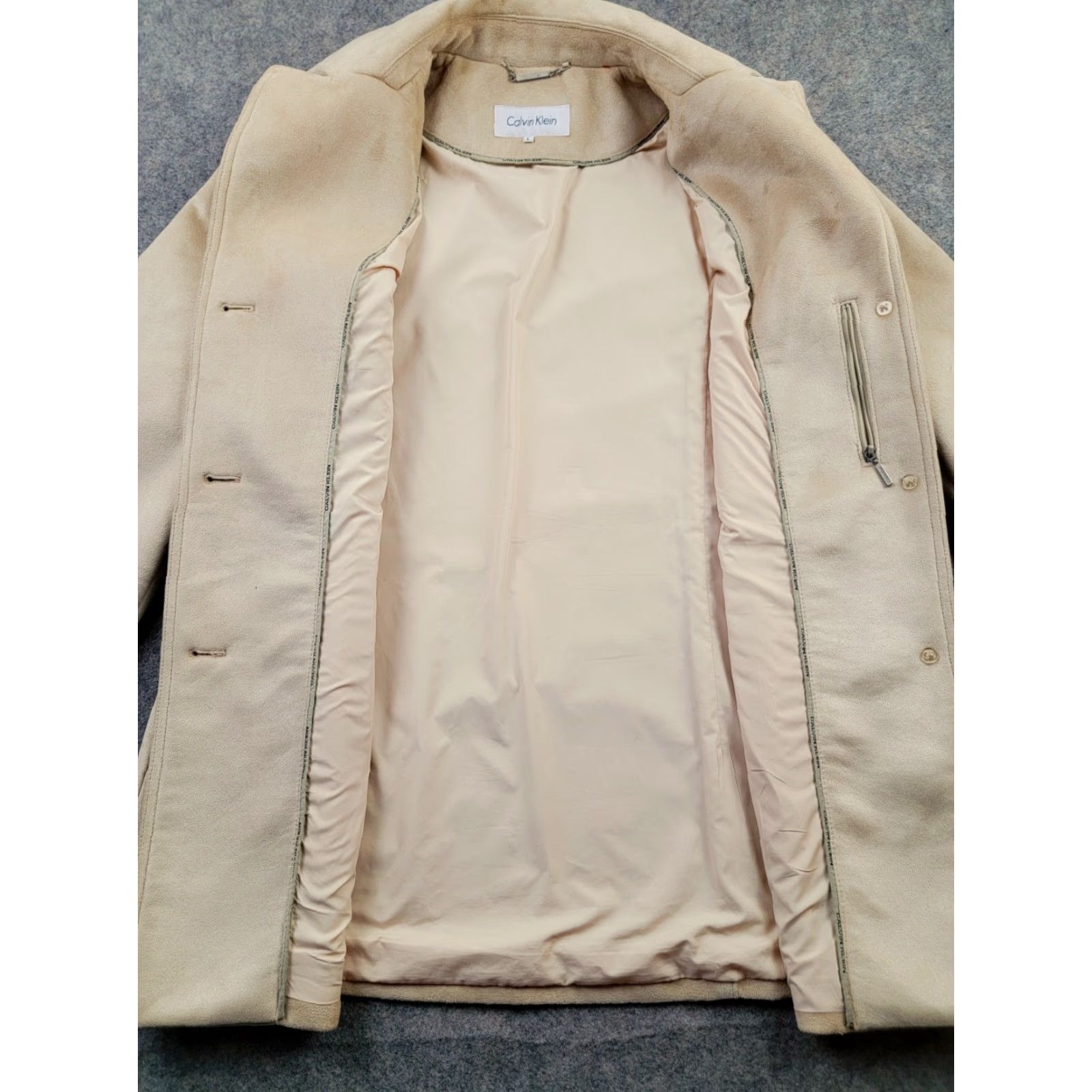 Calvin Klein Calvin Klein Coat Womens Large Tan Faux Suede Pea Coat Classic Pockets Size L / US 10 / IT 46 - 3 Thumbnail