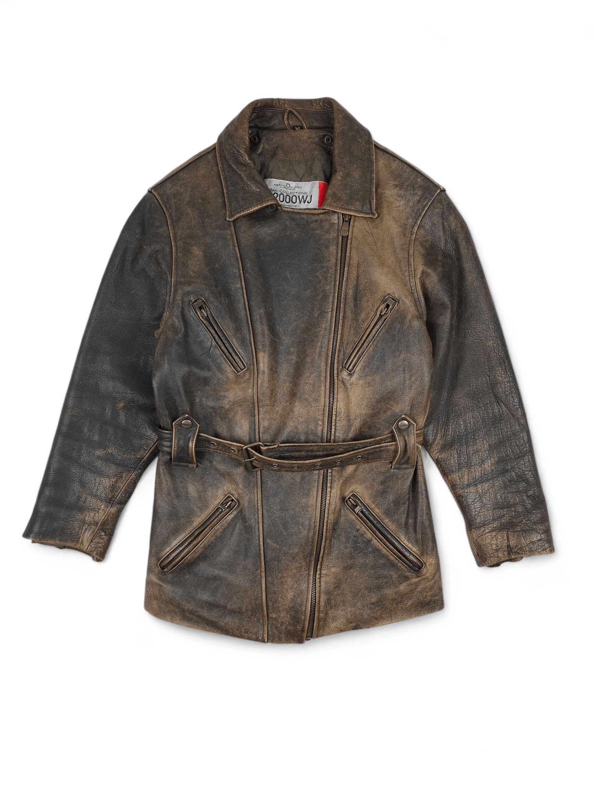 Vintage 💎 Vintage Brown Distressed Leather Belted Biker Jacket XS Size XS / US 0-2 / IT 36-38 - 1 Thumbnail
