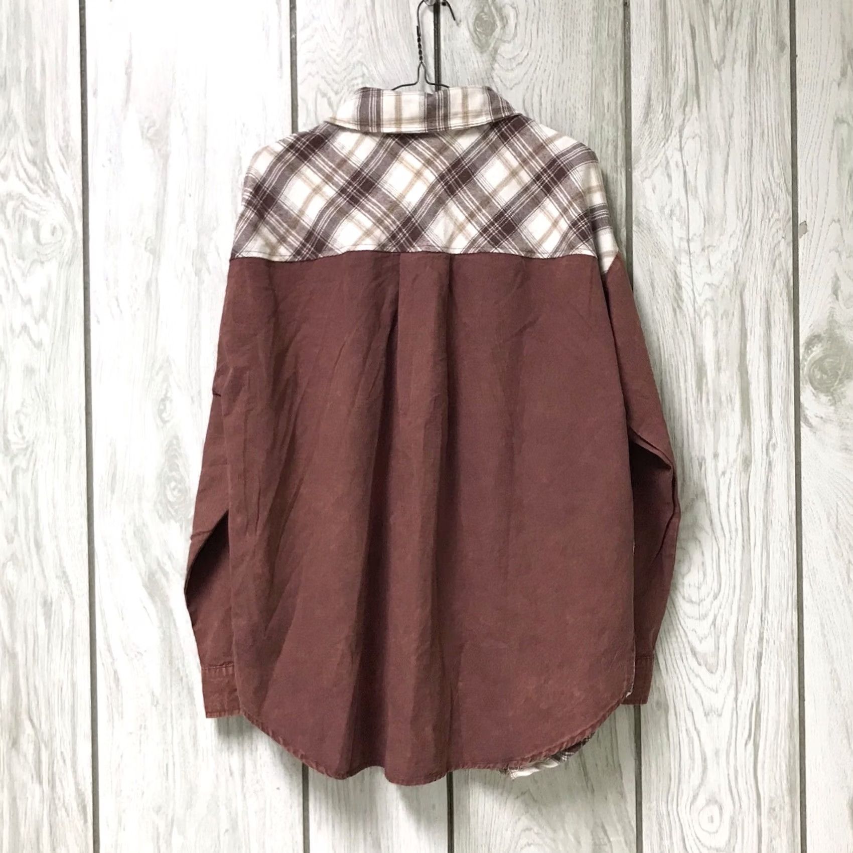 Rusty Heyson Women Rust Brown Washed Plaid Mixed Boyfriend Western Snap Top Shirt S Size S / US 4 / IT 40 - 2 Thumbnail