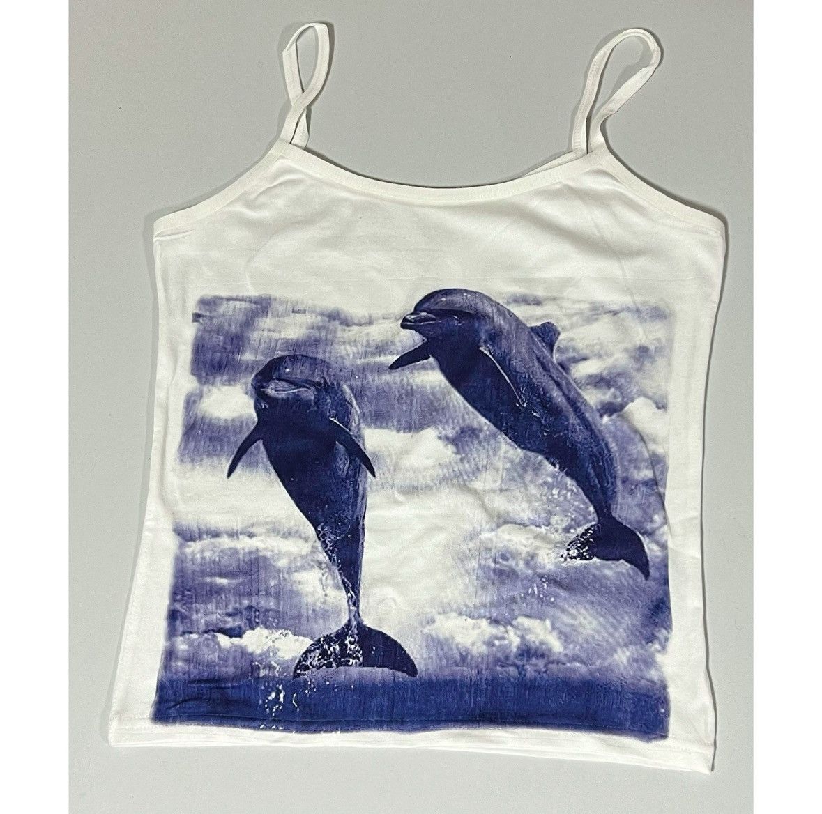 Vintage White Dolphin Graphic Tank Top Shirt Cami Camisole Size S 🐬✨ Size S / US 4 / IT 40 - 2 Thumbnail